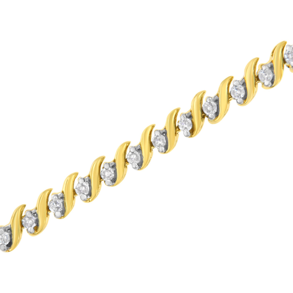 10K Yellow Gold Plated .925 Sterling Silver 1/2 Cttw 2-Prong Set Diamond S Link Tennis Bracelet (I-J Color, I3 Clarity)- 7.25&quot; - LinkagejewelrydesignLinkagejewelrydesign