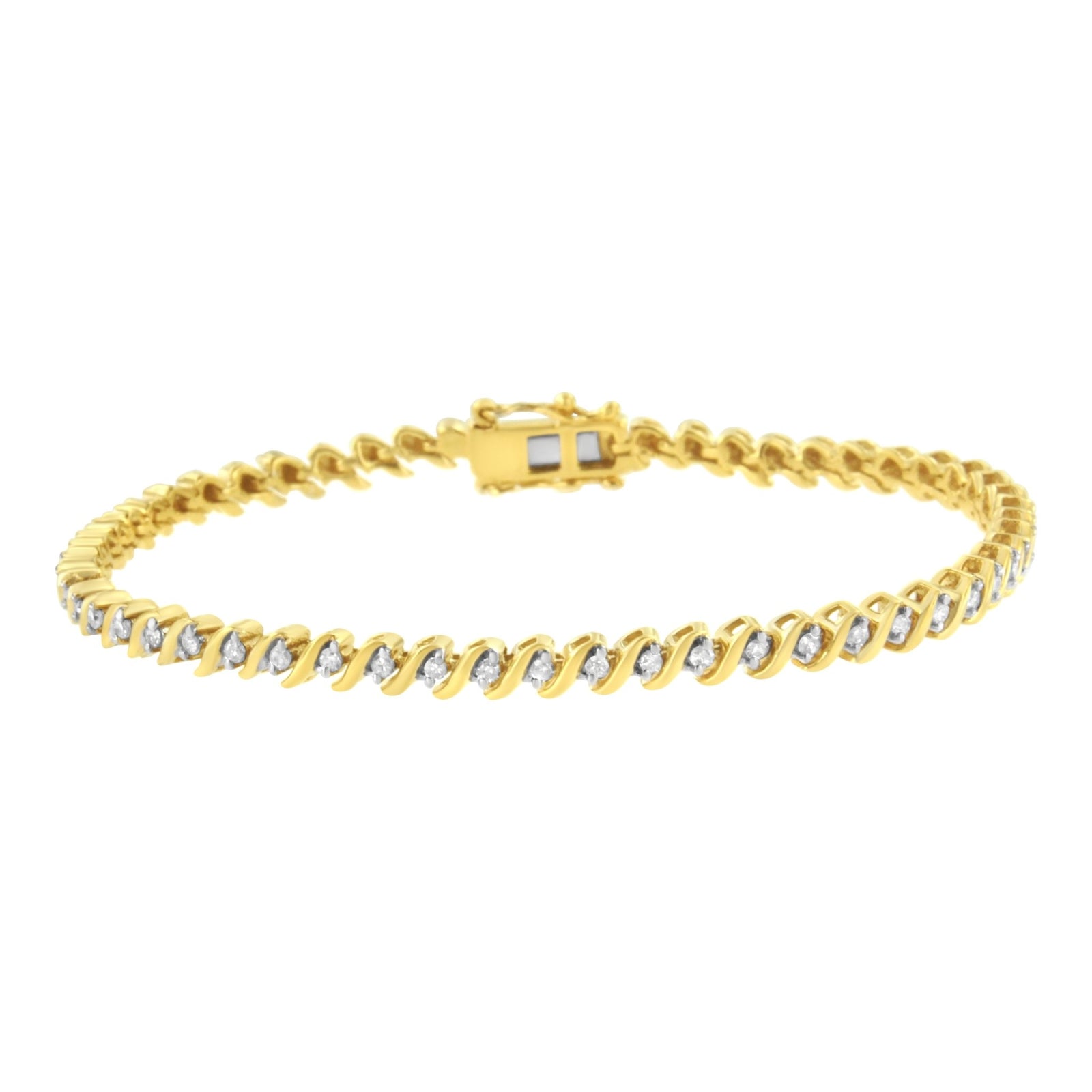 10K Yellow Gold Plated .925 Sterling Silver 1/2 Cttw 2-Prong Set Diamond S Link Tennis Bracelet (I-J Color, I3 Clarity)- 7.25" - LinkagejewelrydesignLinkagejewelrydesign