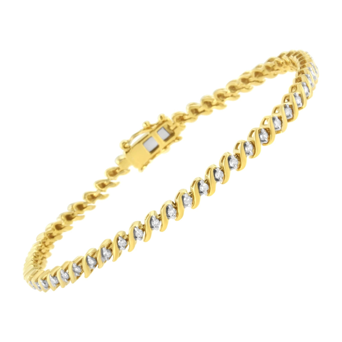 10K Yellow Gold Plated .925 Sterling Silver 1/2 Cttw 2-Prong Set Diamond S Link Tennis Bracelet (I-J Color, I3 Clarity)- 7.25&quot; - LinkagejewelrydesignLinkagejewelrydesign