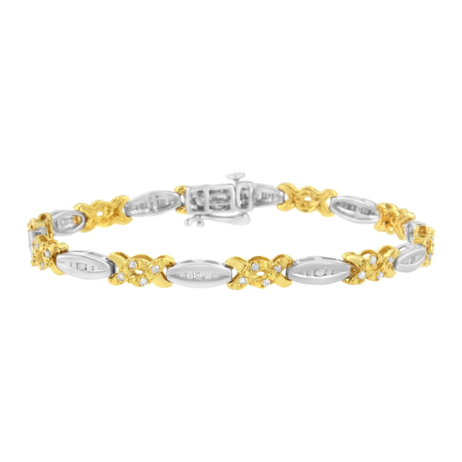 10K Yellow Gold Plated .925 Sterling Silver 1/2 cttw Channel Set Round-cut Diamond X Link Bracelet (I-J Color, I2-I3 Clarity) - Size 7.25" - LinkagejewelrydesignLinkagejewelrydesign