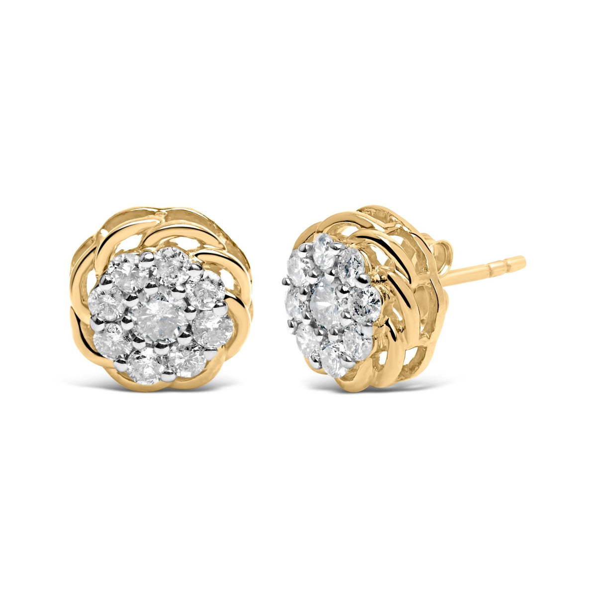 10K Yellow Gold Plated .925 Sterling Silver 1/2 Cttw Diamond Cluster Stud Earrings (J-K Color, I2-I3 Clarity) - LinkagejewelrydesignLinkagejewelrydesign