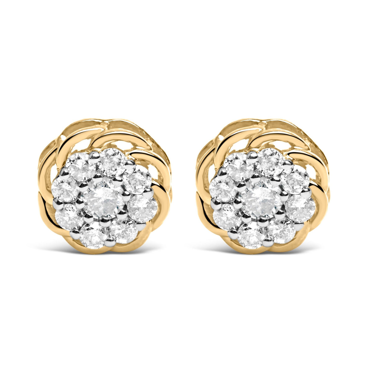 10K Yellow Gold Plated .925 Sterling Silver 1/2 Cttw Diamond Cluster Stud Earrings (J-K Color, I2-I3 Clarity) - LinkagejewelrydesignLinkagejewelrydesign