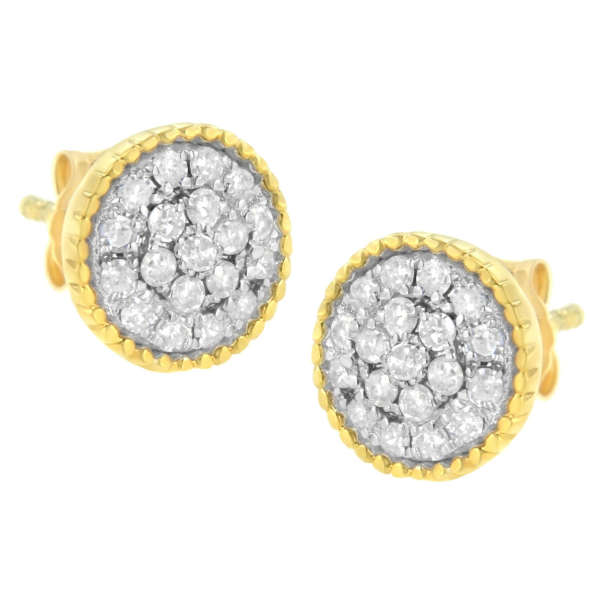 10K Yellow Gold Plated .925 Sterling Silver 1/2 cttw Diamond Floral Cluster Milgrained Stud Earring (I-J Color, I2-I3 Clarity) - LinkagejewelrydesignLinkagejewelrydesign