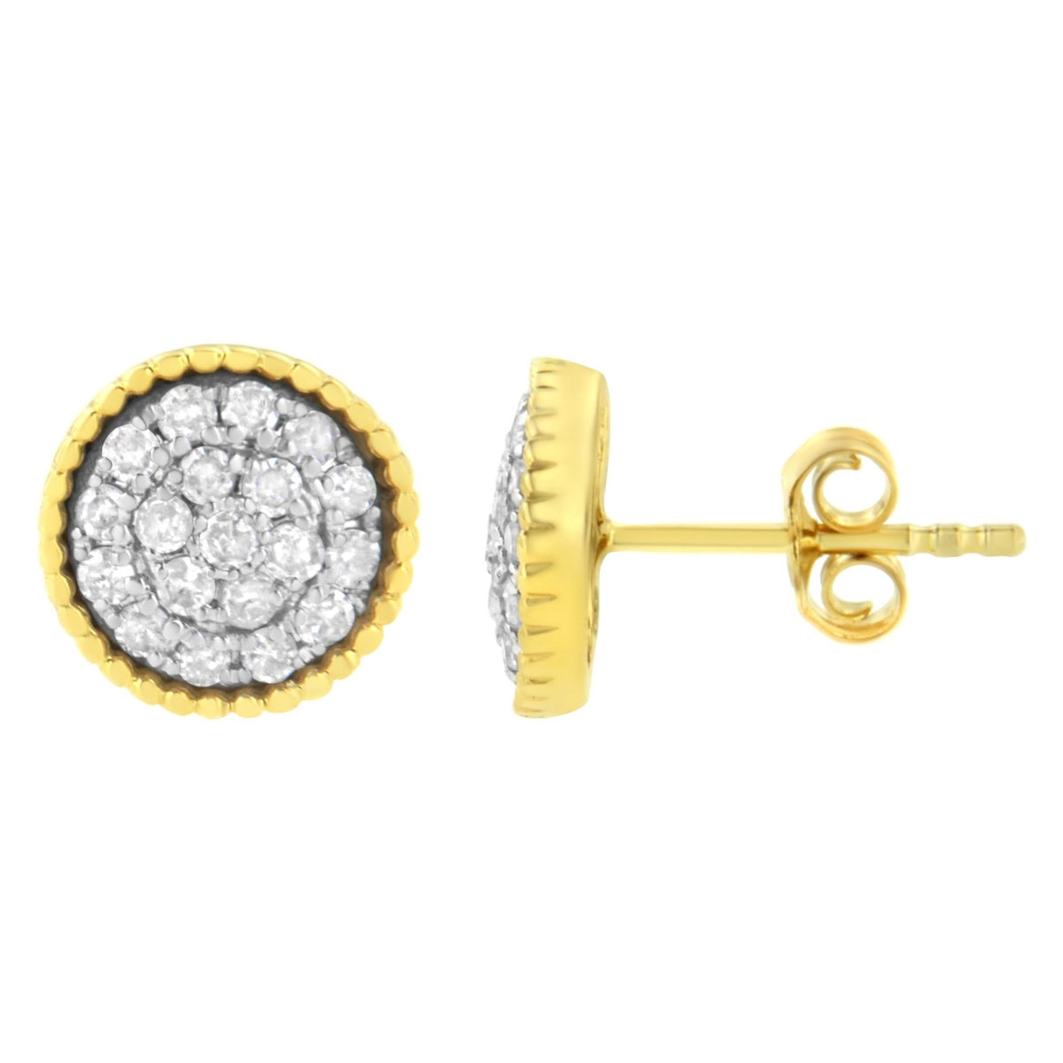 10K Yellow Gold Plated .925 Sterling Silver 1/2 cttw Diamond Floral Cluster Milgrained Stud Earring (I-J Color, I2-I3 Clarity) - LinkagejewelrydesignLinkagejewelrydesign