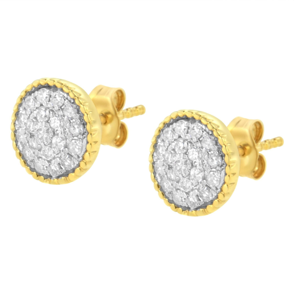 10K Yellow Gold Plated .925 Sterling Silver 1/2 cttw Diamond Floral Cluster Milgrained Stud Earring (I-J Color, I2-I3 Clarity) - LinkagejewelrydesignLinkagejewelrydesign