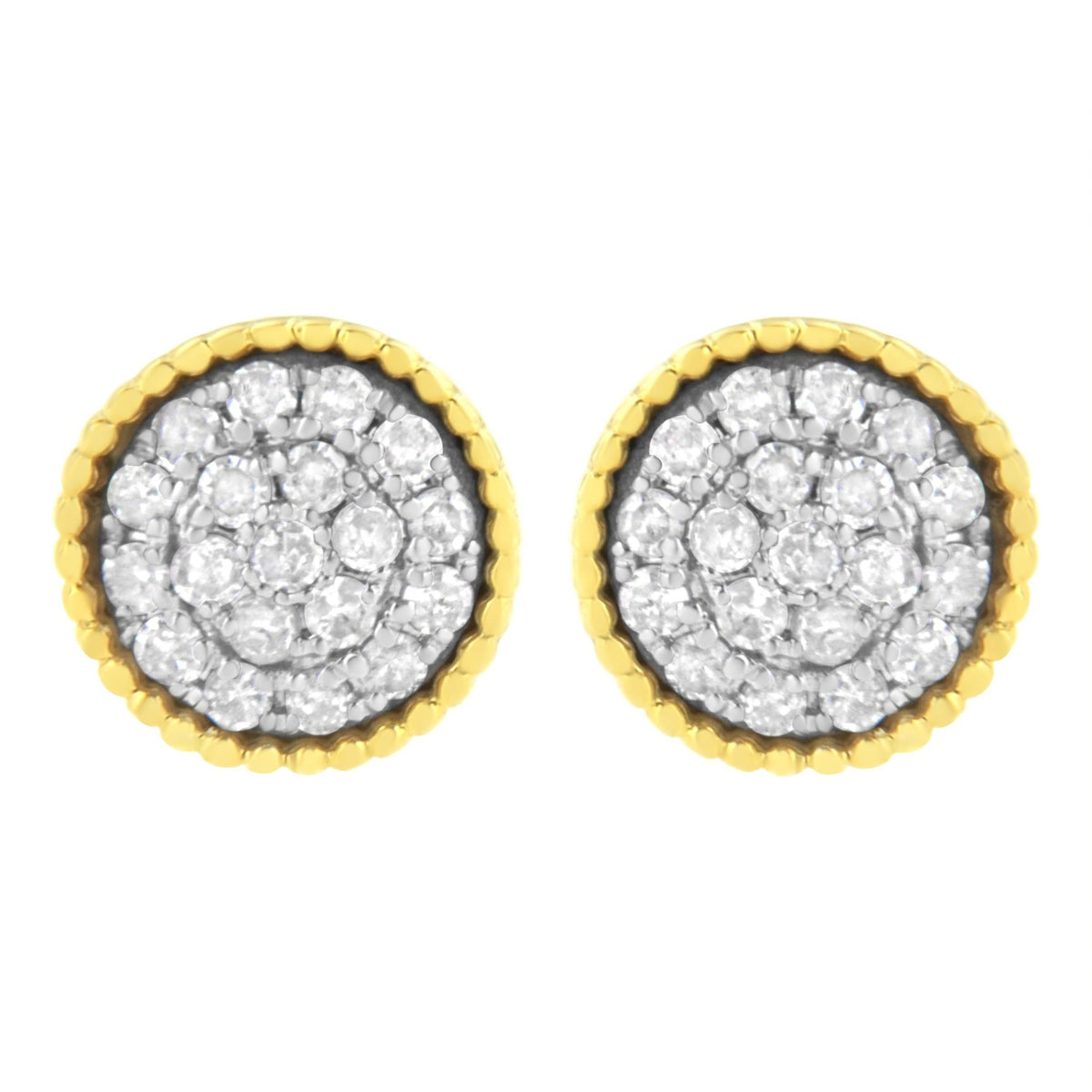 10K Yellow Gold Plated .925 Sterling Silver 1/2 cttw Diamond Floral Cluster Milgrained Stud Earring (I-J Color, I2-I3 Clarity) - LinkagejewelrydesignLinkagejewelrydesign