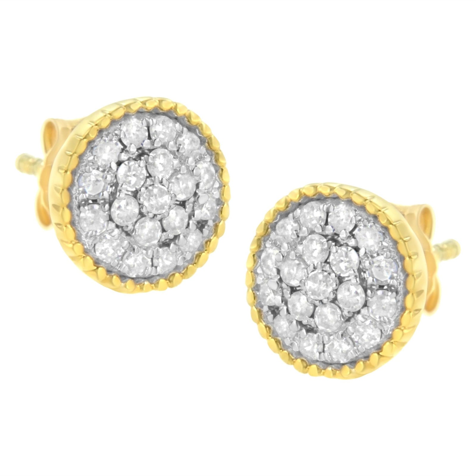 10K Yellow Gold Plated .925 Sterling Silver 1/2 cttw Diamond Floral Cluster Milgrained Stud Earring (I-J Color, I2-I3 Clarity) - LinkagejewelrydesignLinkagejewelrydesign