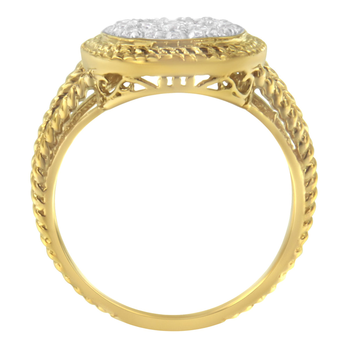 10K Yellow Gold Plated .925 Sterling Silver 1/2 Cttw Diamond Square Cushion Cluster Split Shank Cocktail Ring (J-K Color, I2-I3 Clarity) - Size 7 - LinkagejewelrydesignLinkagejewelrydesign
