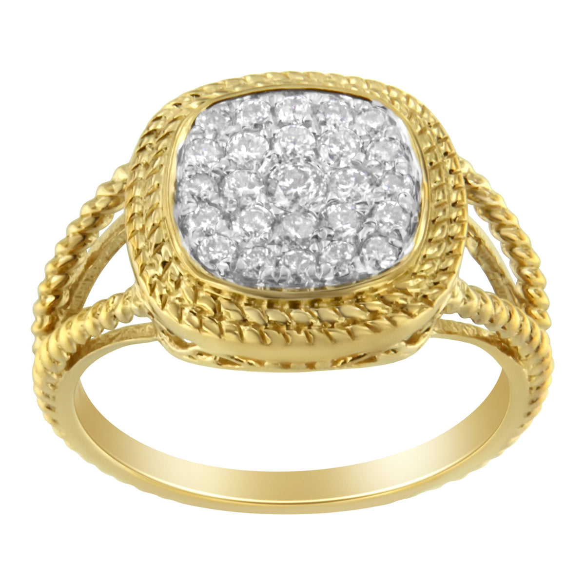 10K Yellow Gold Plated .925 Sterling Silver 1/2 Cttw Diamond Square Cushion Cluster Split Shank Cocktail Ring (J-K Color, I2-I3 Clarity) - Size 7 - LinkagejewelrydesignLinkagejewelrydesign