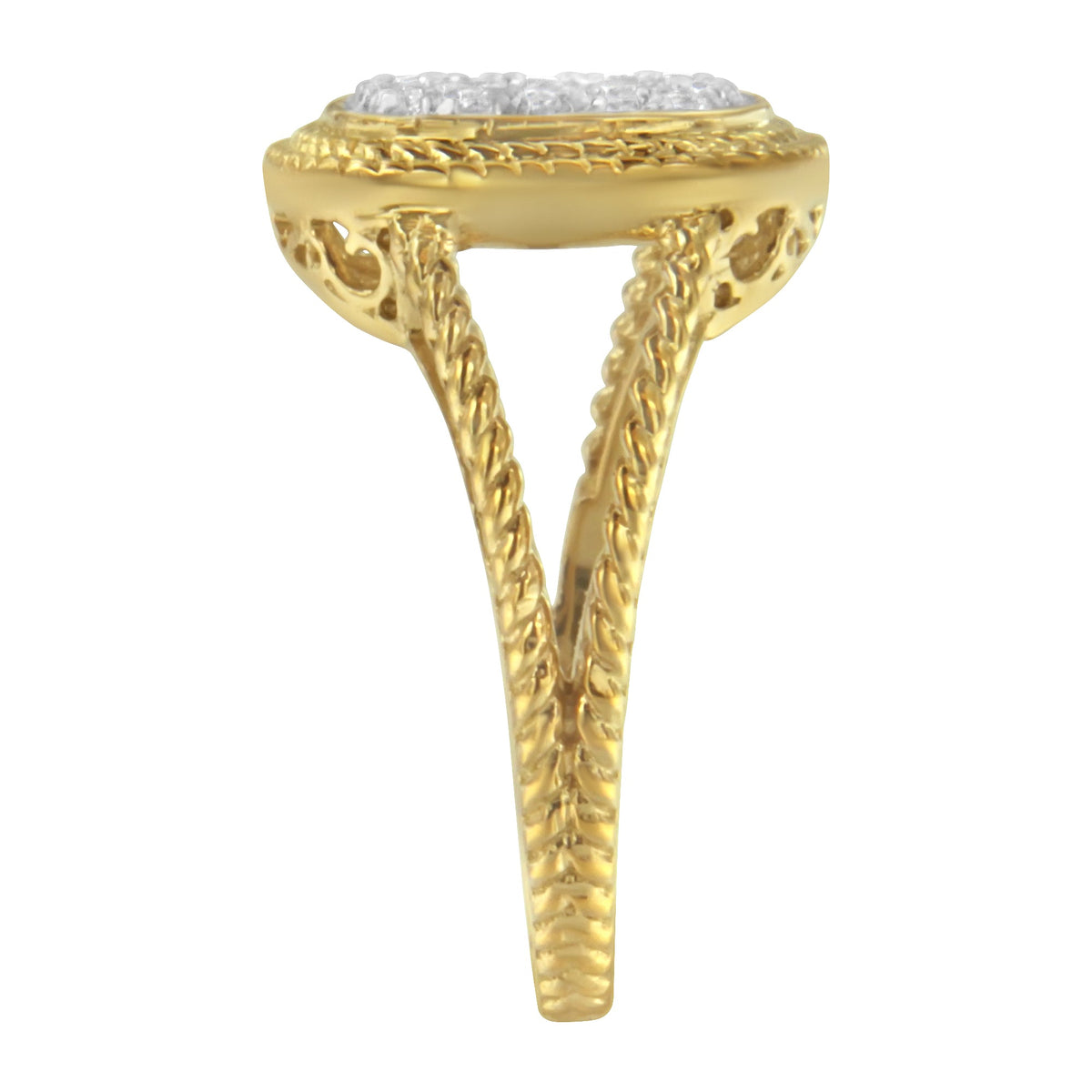 10K Yellow Gold Plated .925 Sterling Silver 1/2 Cttw Diamond Square Cushion Cluster Split Shank Cocktail Ring (J-K Color, I2-I3 Clarity) - Size 7 - LinkagejewelrydesignLinkagejewelrydesign