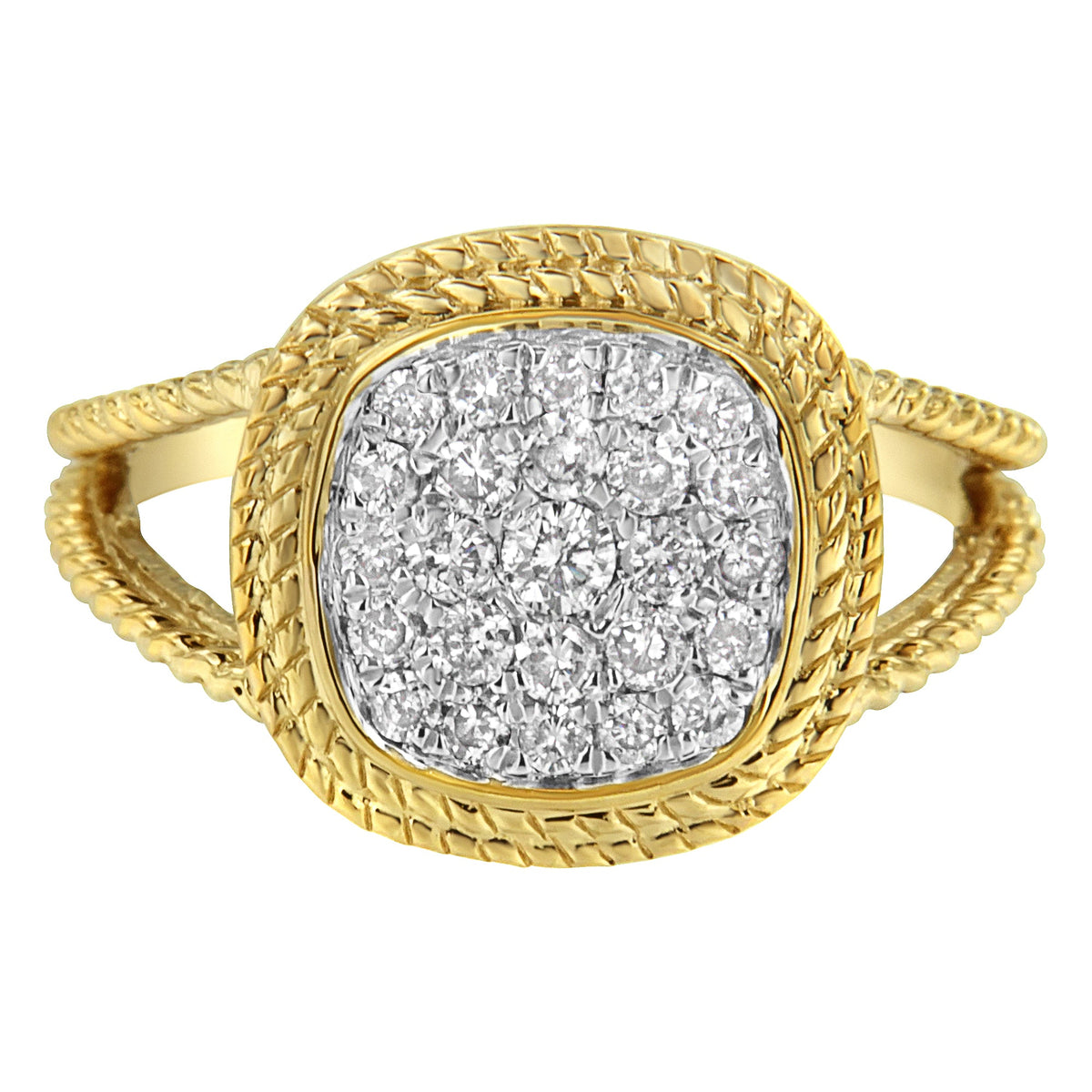 10K Yellow Gold Plated .925 Sterling Silver 1/2 Cttw Diamond Square Cushion Cluster Split Shank Cocktail Ring (J-K Color, I2-I3 Clarity) - Size 7 - LinkagejewelrydesignLinkagejewelrydesign
