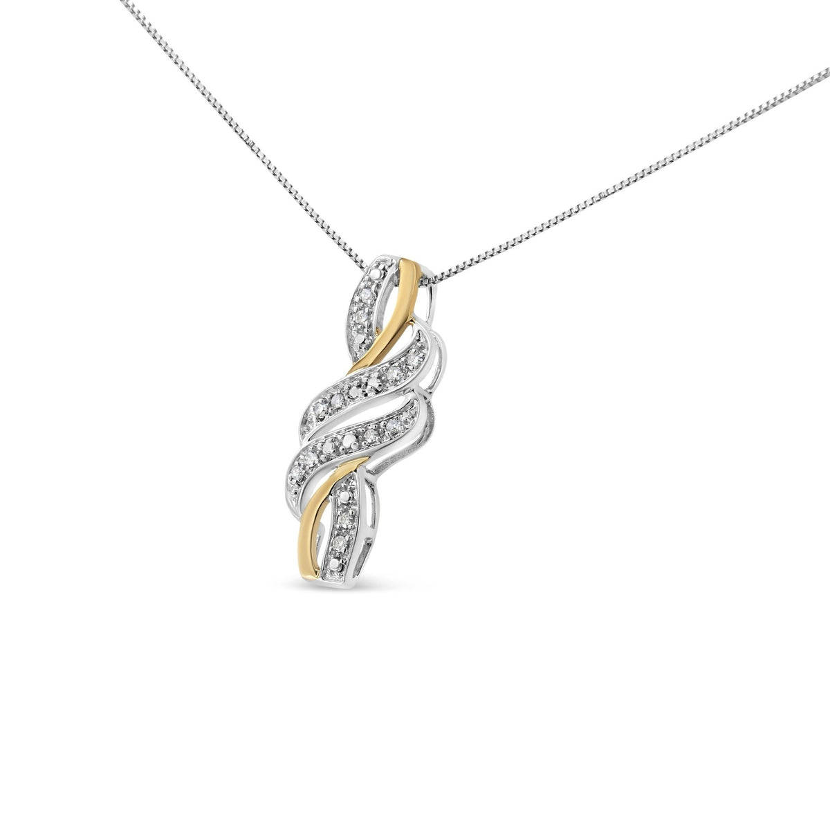 10K Yellow Gold Plated .925 Sterling Silver 1/20 cttw Round Cut Diamond Swirl Pendant Necklace (H-I Color, I2-I3 Clarity) - LinkagejewelrydesignLinkagejewelrydesign