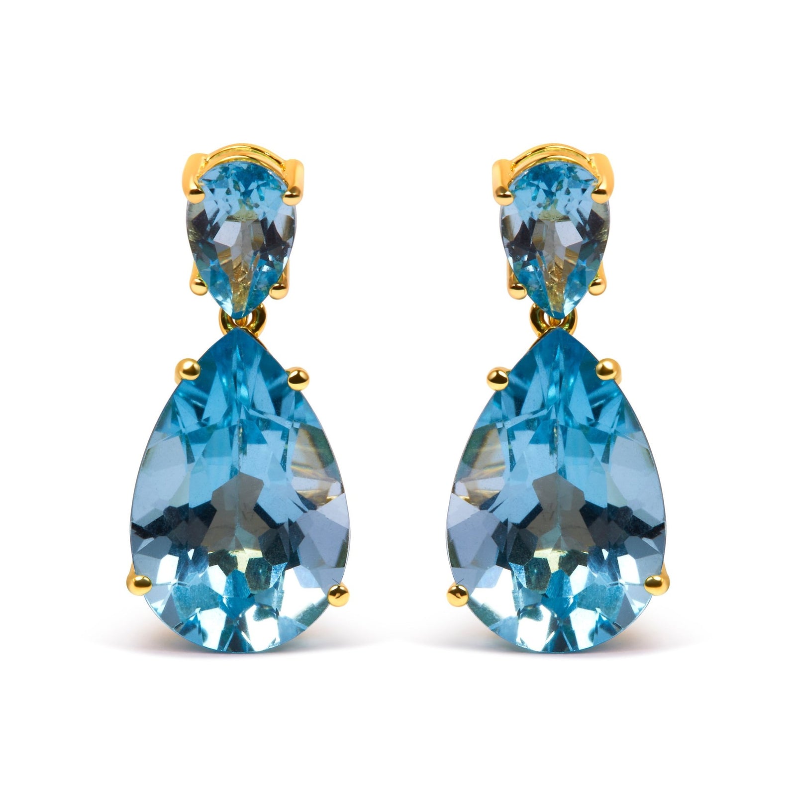 10K Yellow Gold Plated .925 Sterling Silver 13.0 Cttw Pear Shaped Blue Topaz Drop and Dangle Earrings - LinkagejewelrydesignLinkagejewelrydesign