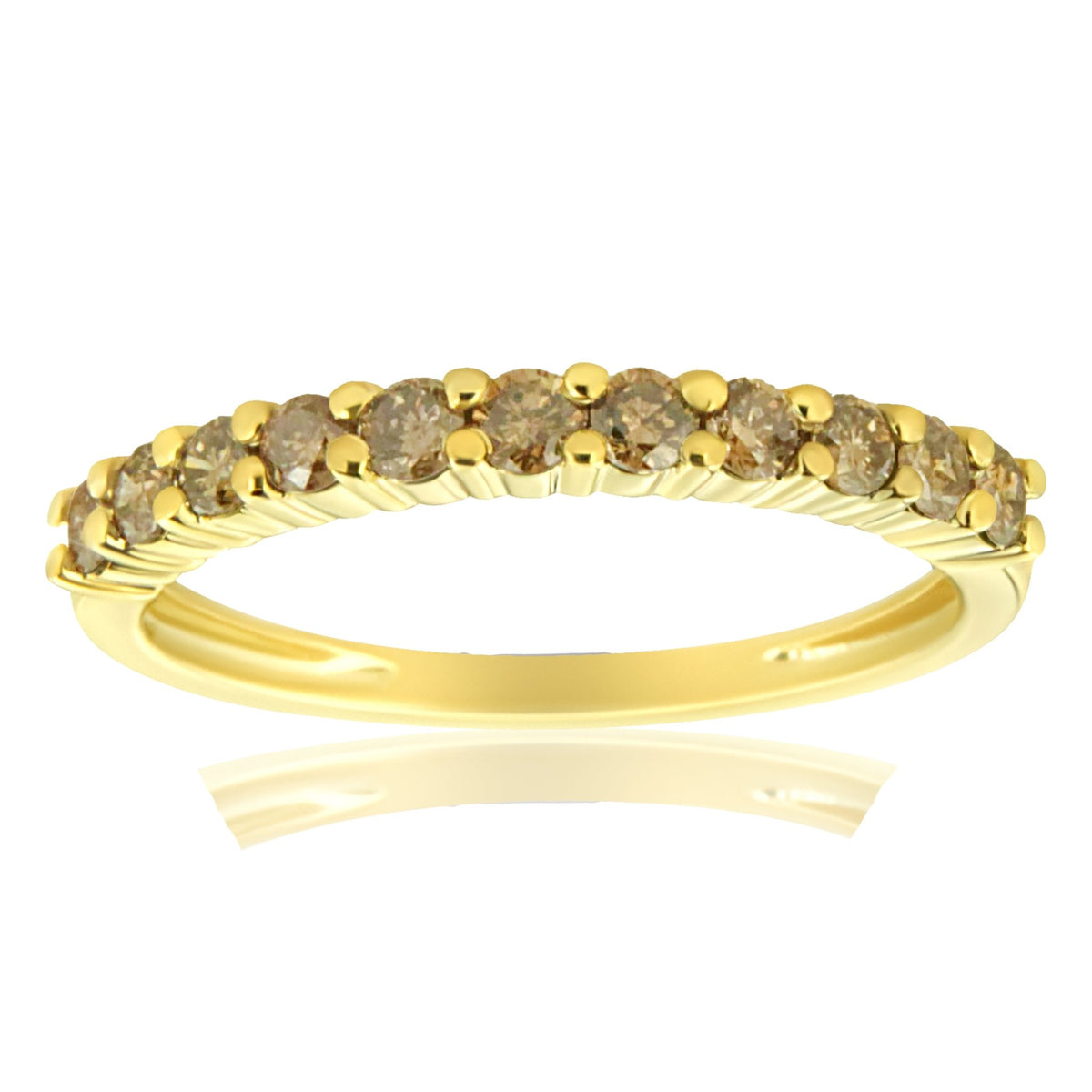 10K Yellow Gold Plated .925 Sterling Silver 1/4 Cttw Champagne Diamond 11 Stone Band Ring (K-L Color, I1-I2 Clarity) - Size 7 - LinkagejewelrydesignLinkagejewelrydesign