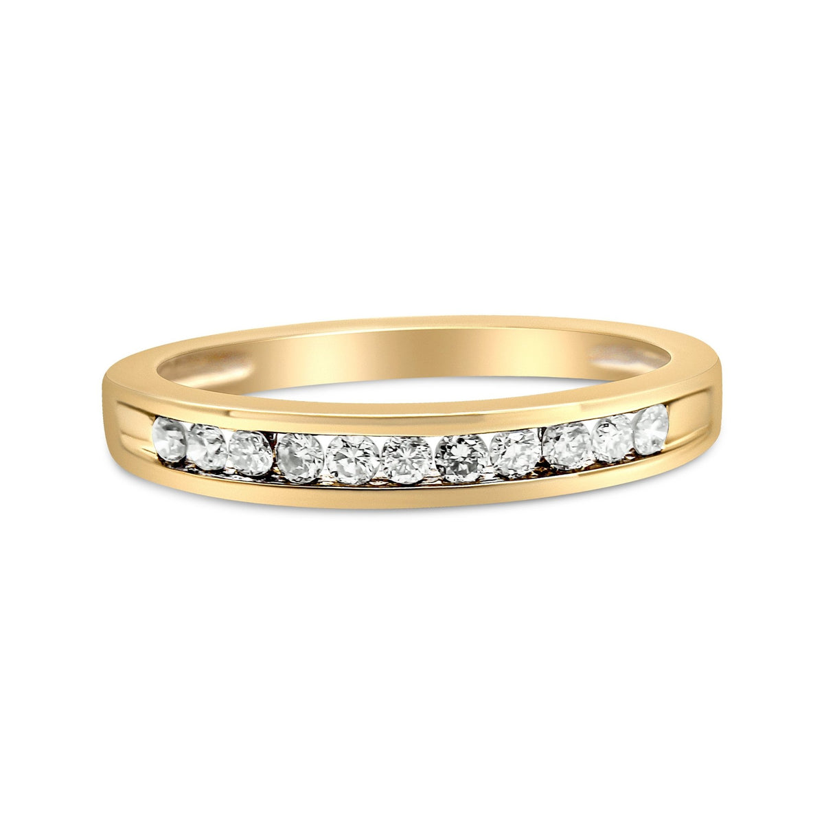 10K Yellow Gold Plated .925 Sterling Silver 1/4 Cttw Channel Set Round Diamond 11 Stone Wedding Band Ring (K-L Color, I1-I2 Clarity) - Size 7 - LinkagejewelrydesignLinkagejewelrydesign