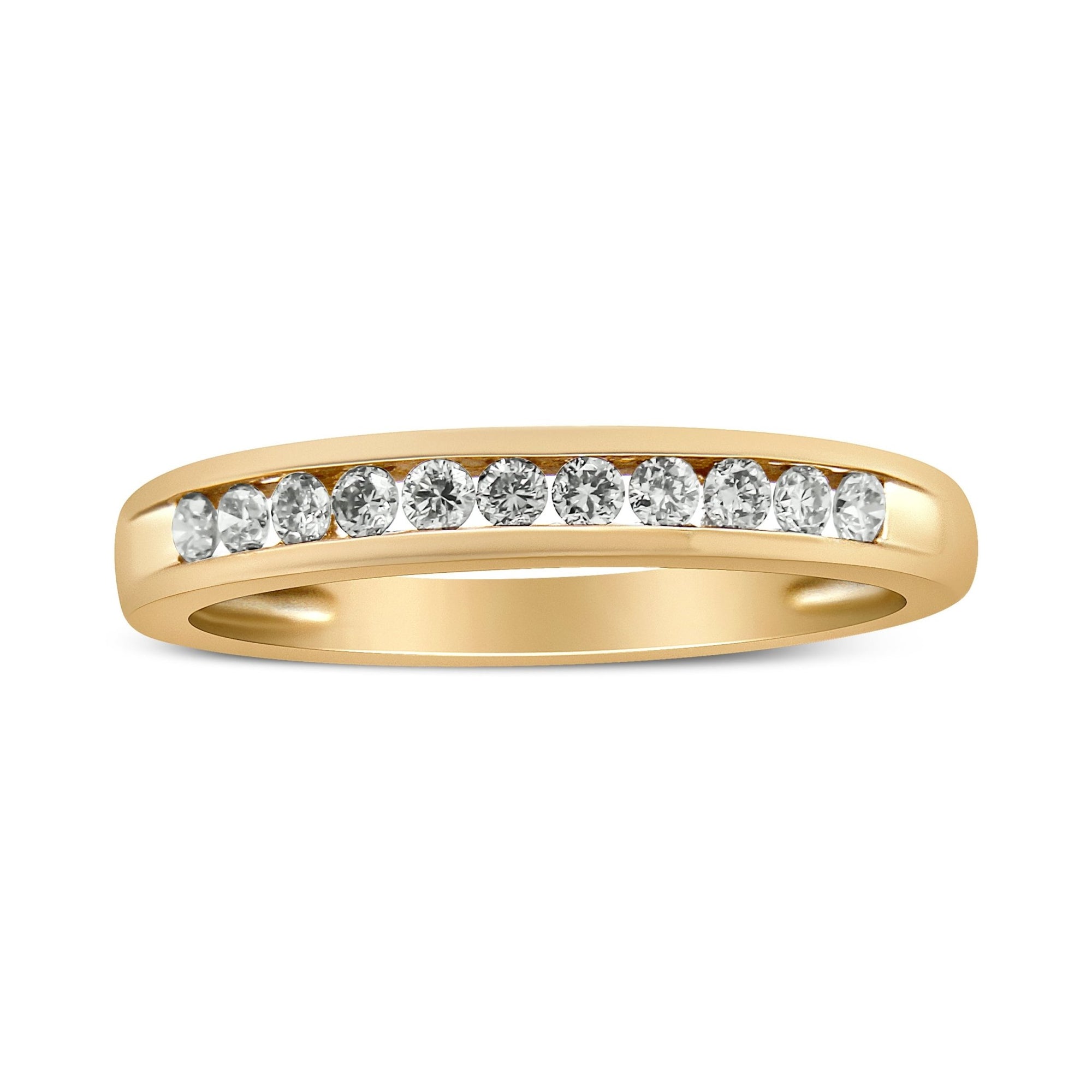 10K Yellow Gold Plated .925 Sterling Silver 1/4 Cttw Channel Set Round Diamond 11 Stone Wedding Band Ring (K-L Color, I1-I2 Clarity) - Size 7 - LinkagejewelrydesignLinkagejewelrydesign