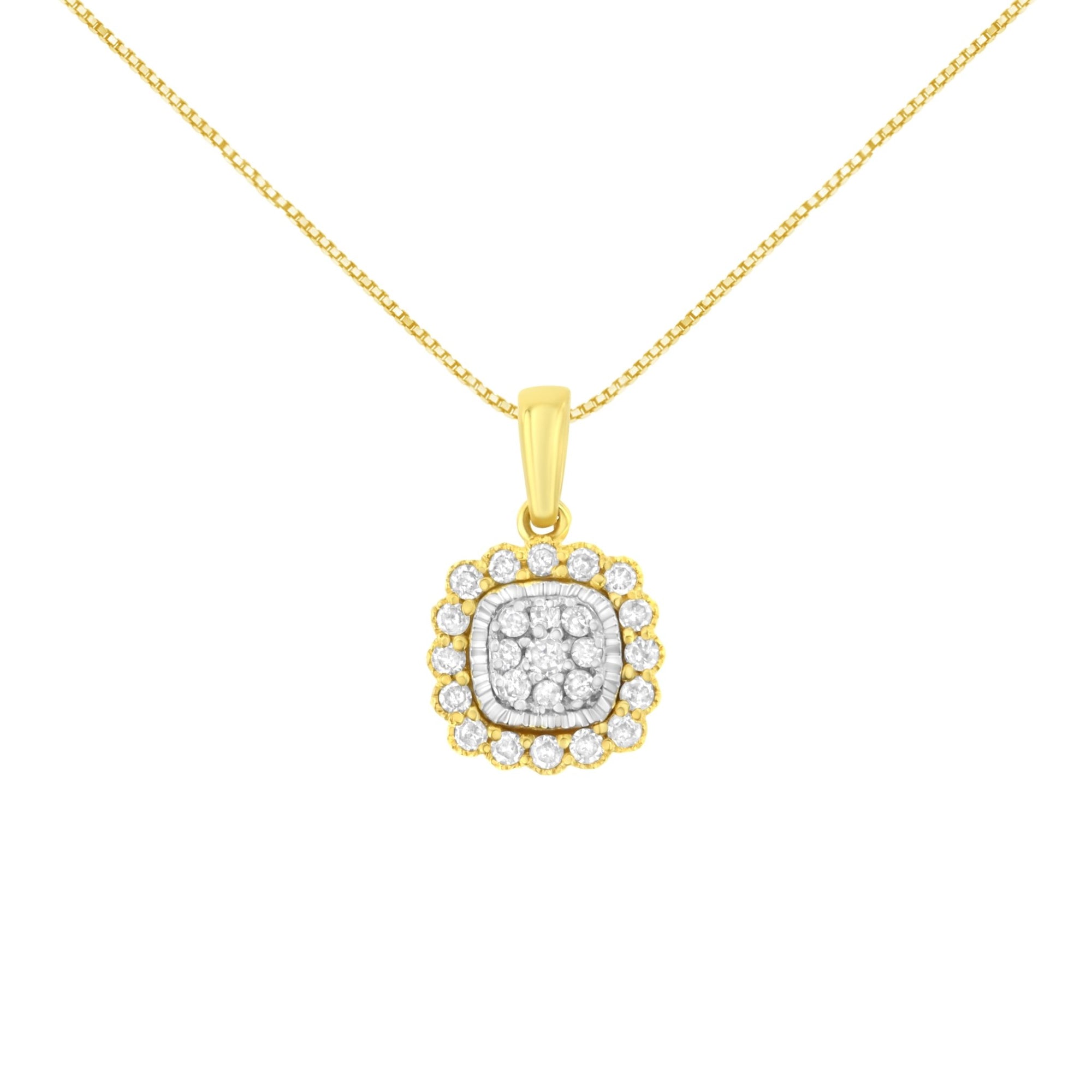10K Yellow Gold Plated .925 Sterling Silver 1/4 Cttw Diamond 18" Pendant Necklace (I-J Color, I1-I2 Clarity) - LinkagejewelrydesignLinkagejewelrydesign