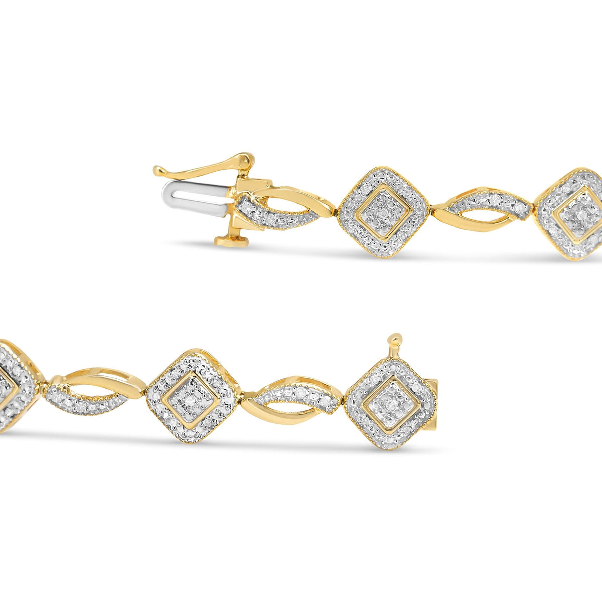 10K Yellow Gold Plated .925 Sterling Silver 1/4 Cttw Diamond Alternating Art Deco Square and Swirl Link 7.25&quot; Bracelet (I-J Color, I2-I3 Clarity) - LinkagejewelrydesignLinkagejewelrydesign
