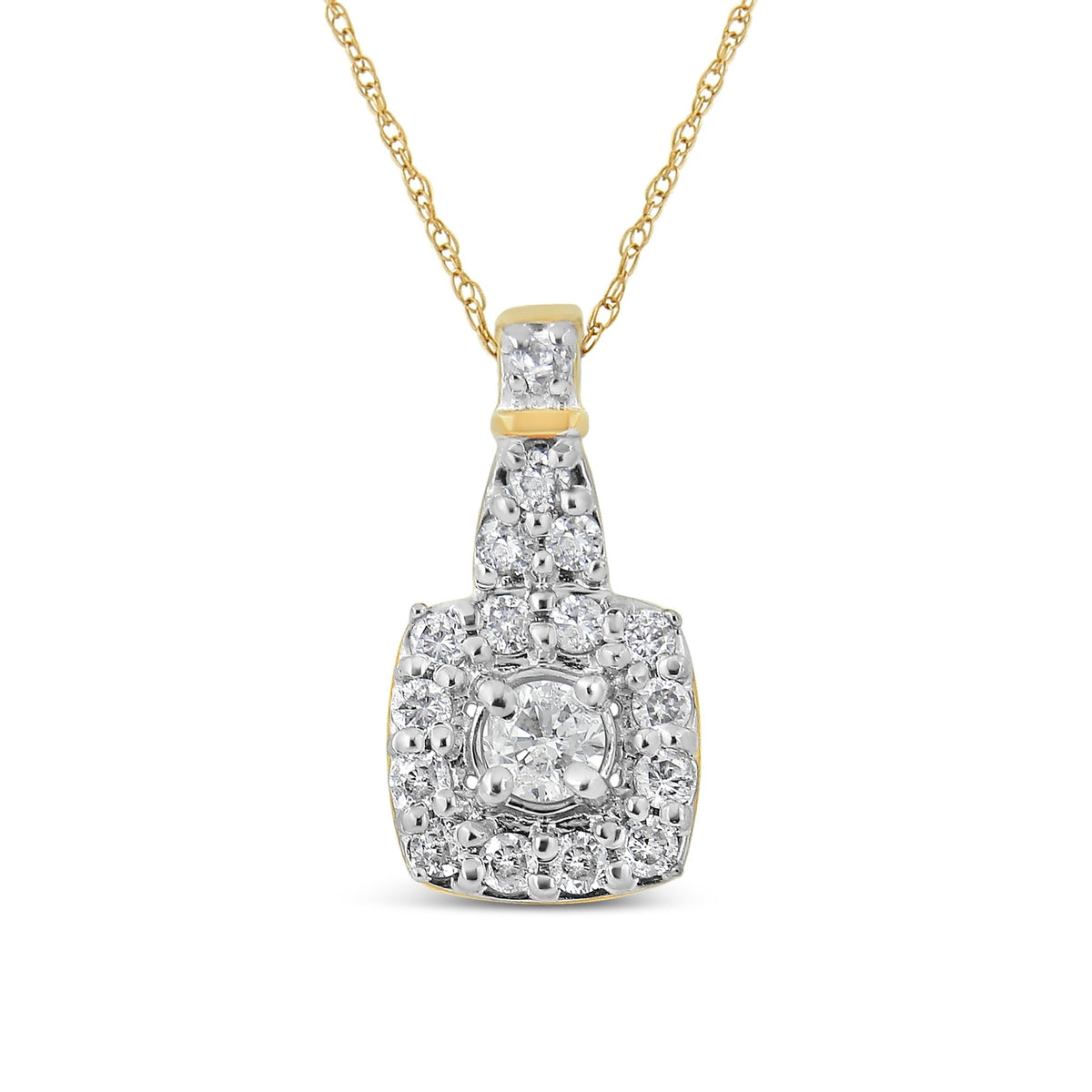 10K Yellow Gold Plated .925 Sterling Silver 1/4 Cttw Diamond Square Pendant Necklace (J-K Color, I1-I2 Clarity) - 18&quot; - LinkagejewelrydesignLinkagejewelrydesign