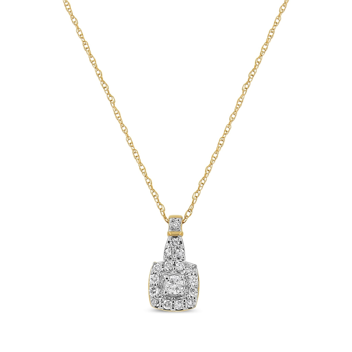 10K Yellow Gold Plated .925 Sterling Silver 1/4 Cttw Diamond Square Pendant Necklace (J-K Color, I1-I2 Clarity) - 18&quot; - LinkagejewelrydesignLinkagejewelrydesign