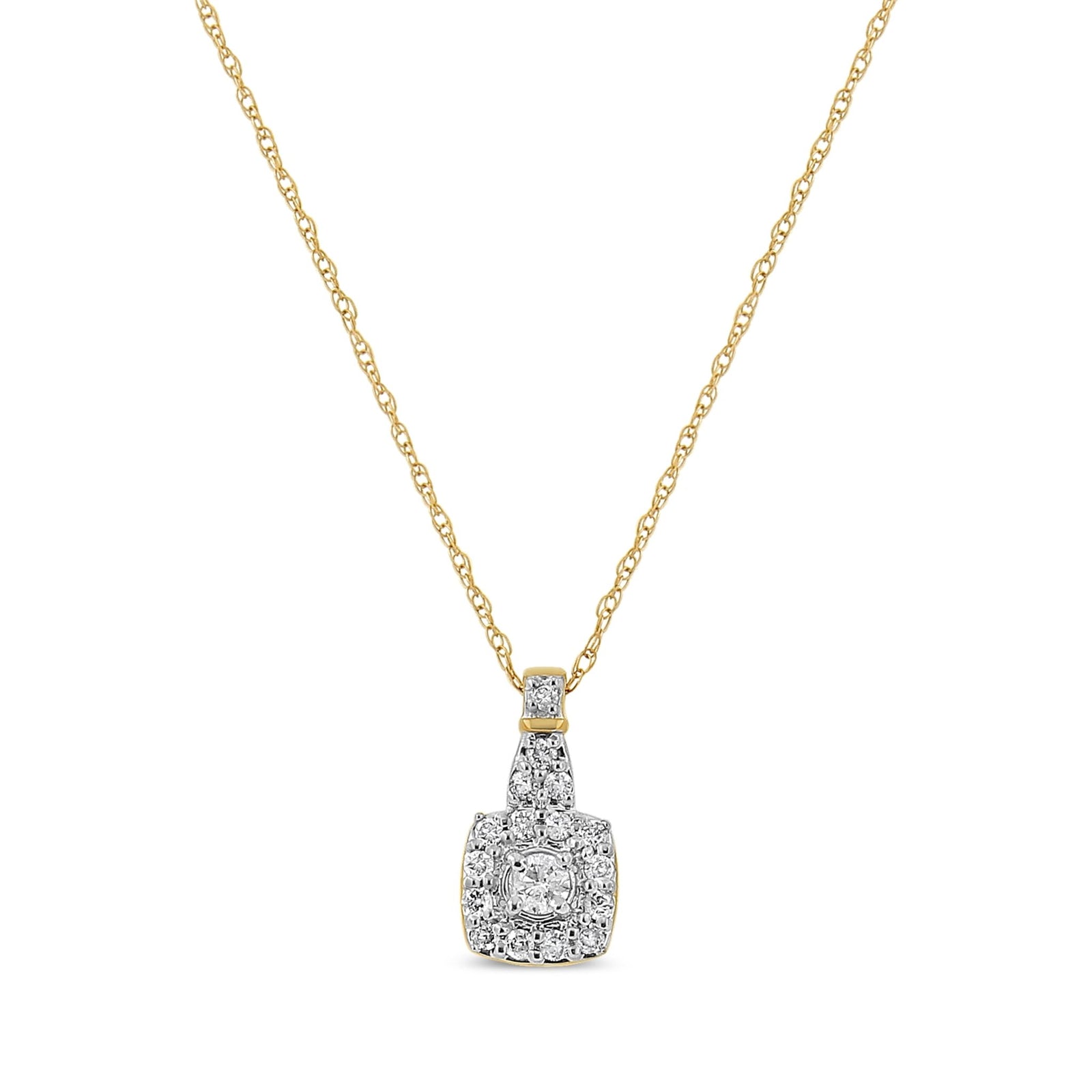 10K Yellow Gold Plated .925 Sterling Silver 1/4 Cttw Diamond Square Pendant Necklace (J-K Color, I1-I2 Clarity) - 18" - LinkagejewelrydesignLinkagejewelrydesign