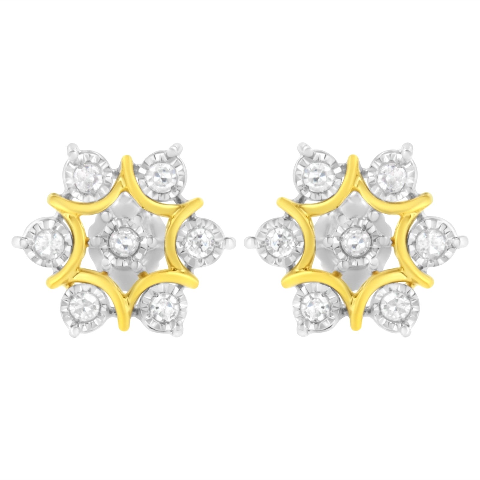 10K Yellow Gold Plated .925 Sterling Silver 1/4 Cttw Miracle Set Round-Cut Diamond Floral Earring (I-J Color, I2-I3 Clarity) - LinkagejewelrydesignLinkagejewelrydesign