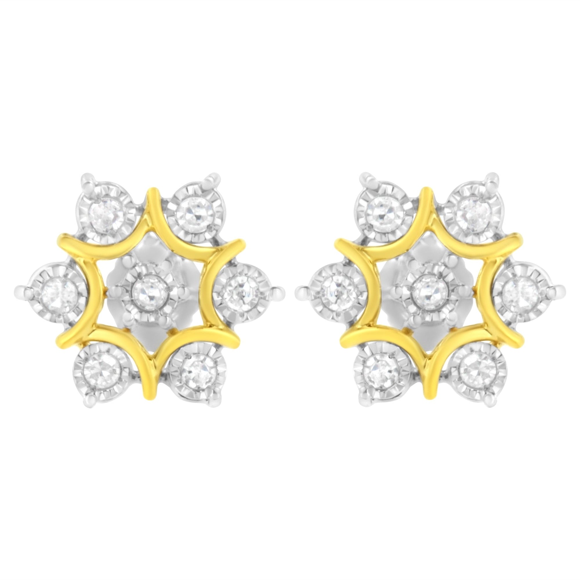 10K Yellow Gold Plated .925 Sterling Silver 1/4 Cttw Miracle Set Round-Cut Diamond Floral Earring (I-J Color, I2-I3 Clarity) - LinkagejewelrydesignLinkagejewelrydesign