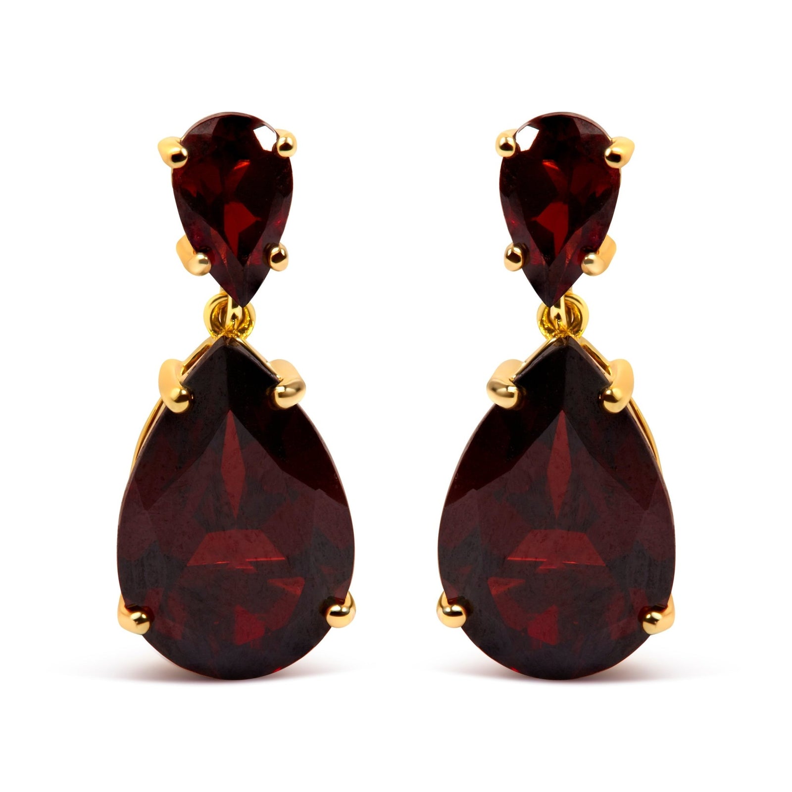 10K Yellow Gold Plated .925 Sterling Silver 14.0 Cttw Pear Shaped Red Garnet Drop and Dangle Earrings - LinkagejewelrydesignLinkagejewelrydesign
