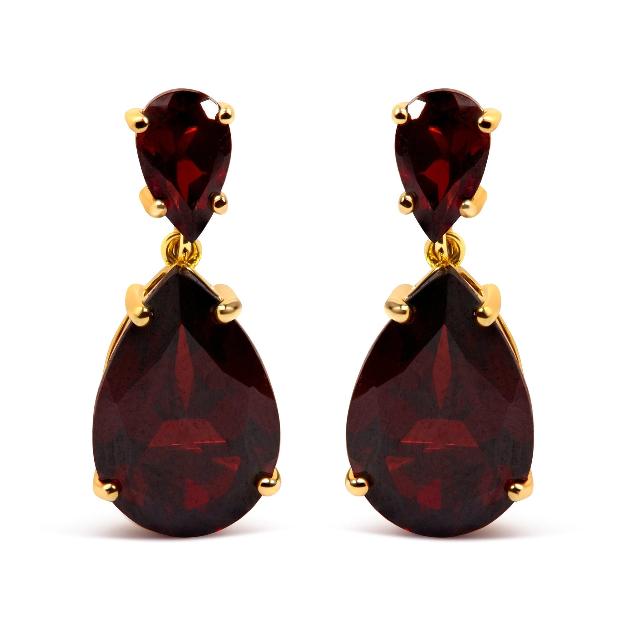 10K Yellow Gold Plated .925 Sterling Silver 14.0 Cttw Pear Shaped Red Garnet Drop and Dangle Earrings - LinkagejewelrydesignLinkagejewelrydesign