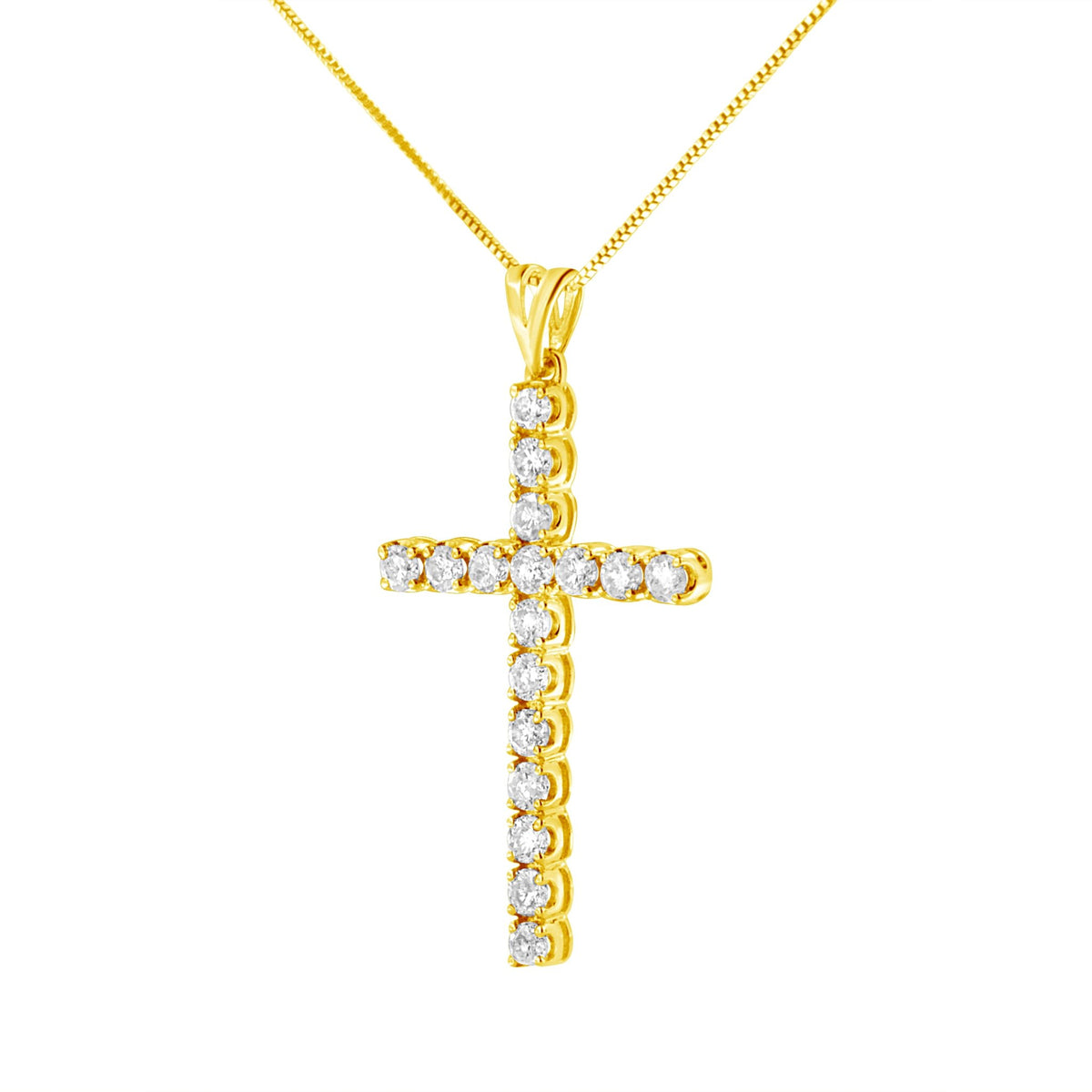 10k Yellow Gold Plated .925 Sterling Silver 2.0 cttw Classic Prong Set Round-Cut Diamond Cross 18&quot; Pendant Necklace (J-K Color, I1-I2 Clarity) - LinkagejewelrydesignLinkagejewelrydesign