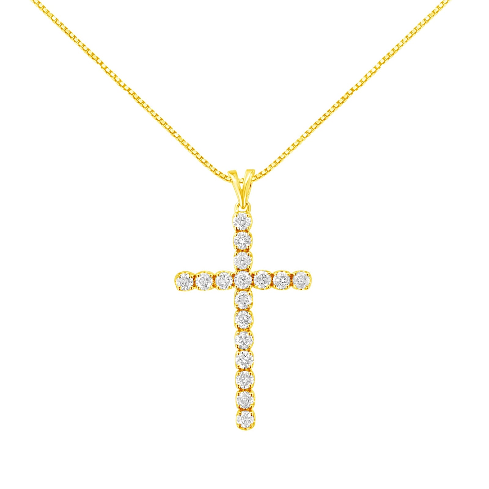 10k Yellow Gold Plated .925 Sterling Silver 2.0 cttw Classic Prong Set Round-Cut Diamond Cross 18" Pendant Necklace (J-K Color, I1-I2 Clarity) - LinkagejewelrydesignLinkagejewelrydesign