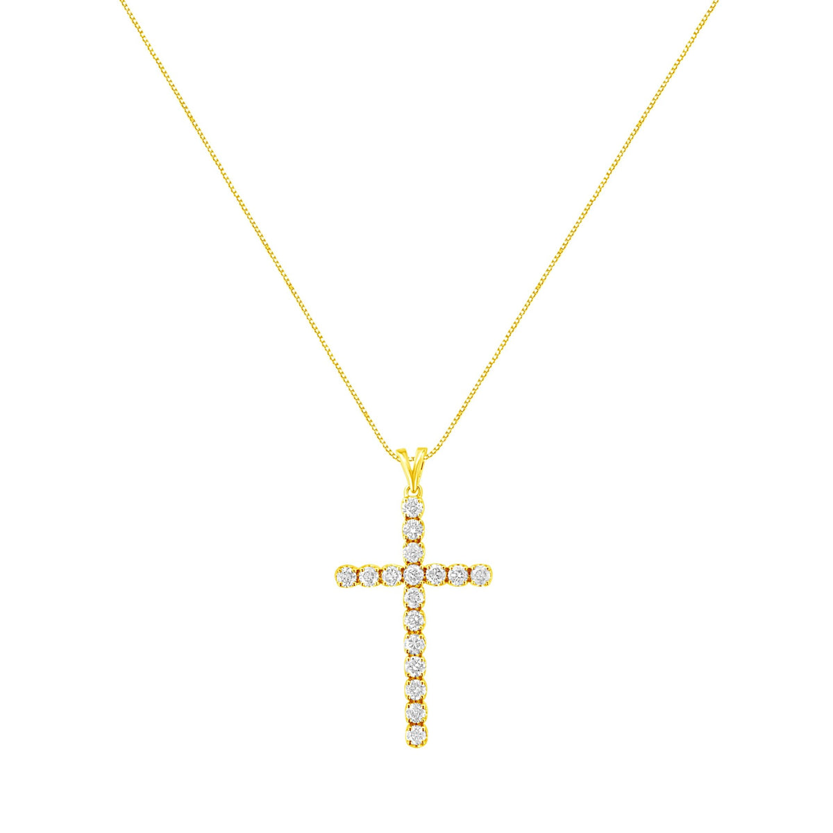 10k Yellow Gold Plated .925 Sterling Silver 2.0 cttw Classic Prong Set Round-Cut Diamond Cross 18&quot; Pendant Necklace (J-K Color, I1-I2 Clarity) - LinkagejewelrydesignLinkagejewelrydesign