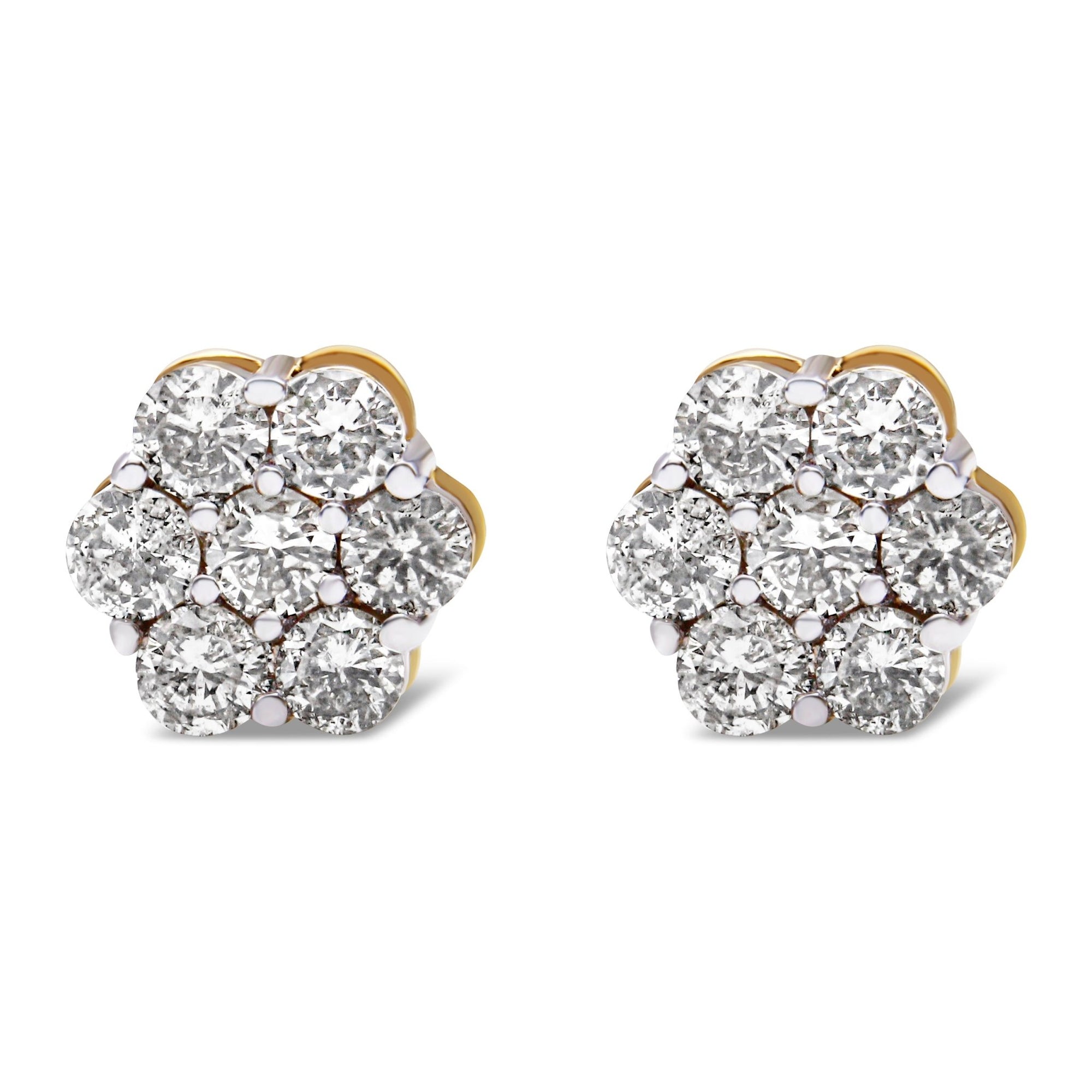 10K Yellow Gold Plated .925 Sterling Silver 2.0 Cttw Diamond Floral Cluster Stud Earrings (J-K Color, I1-I2 Clarity) - LinkagejewelrydesignLinkagejewelrydesign