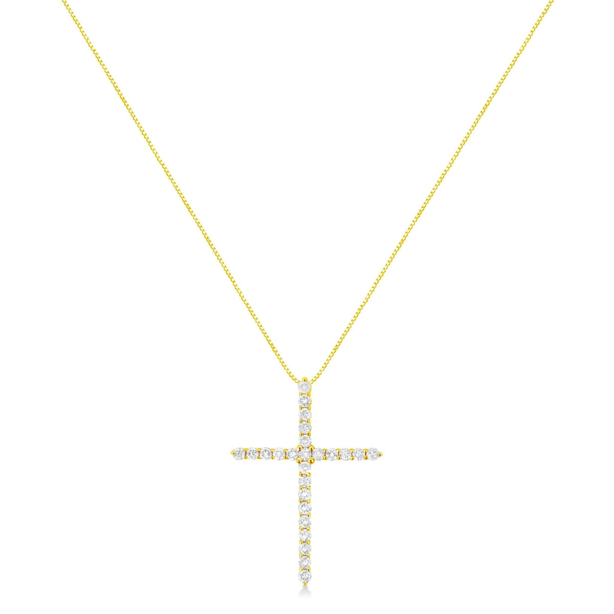 10K Yellow Gold Plated .925 Sterling Silver 2.0 Cttw Round Cut Diamond Cross Pendant Necklace (J-K Color, I1-I2 Clarity) 18&quot; - LinkagejewelrydesignLinkagejewelrydesign