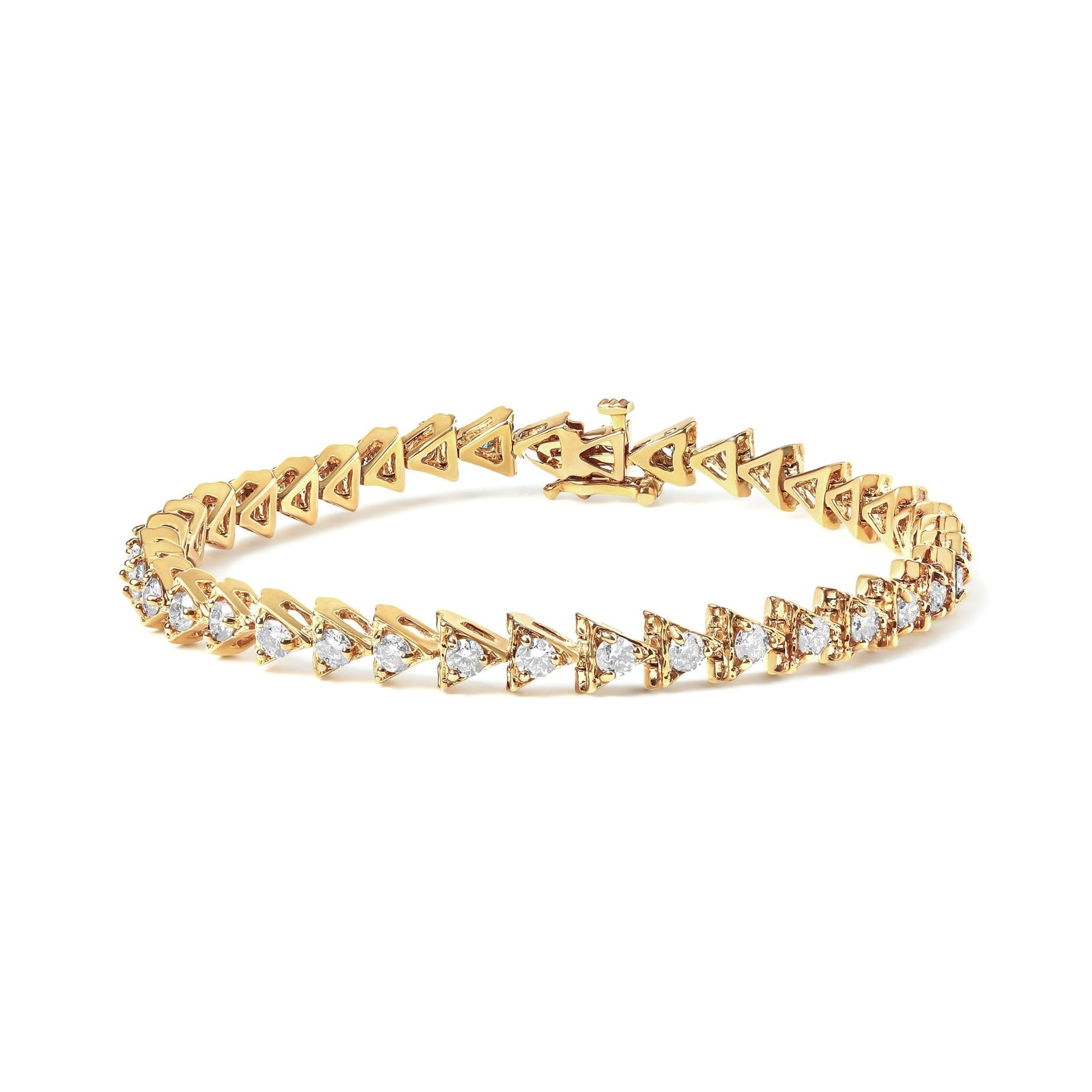 10K Yellow Gold Plated .925 Sterling Silver 3.0 Cttw Diamond Triangle Link Tennis Bracelet (I-J Color, SI2-I1 Clarity) - Size 7.25" Inches - LinkagejewelrydesignLinkagejewelrydesign