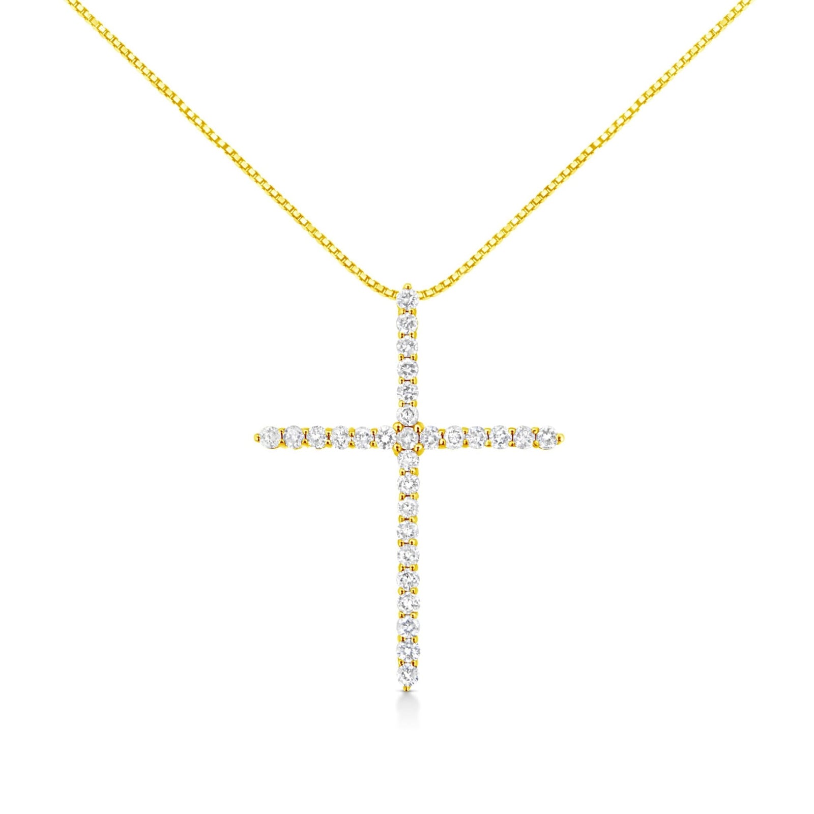 10K Yellow Gold Plated .925 Sterling Silver 3.0 Cttw Prong-Set Round Brilliant Cut Diamond Cross 18" Pendant Necklace (J-K Color, I1-I2 Clarity) - LinkagejewelrydesignLinkagejewelrydesign