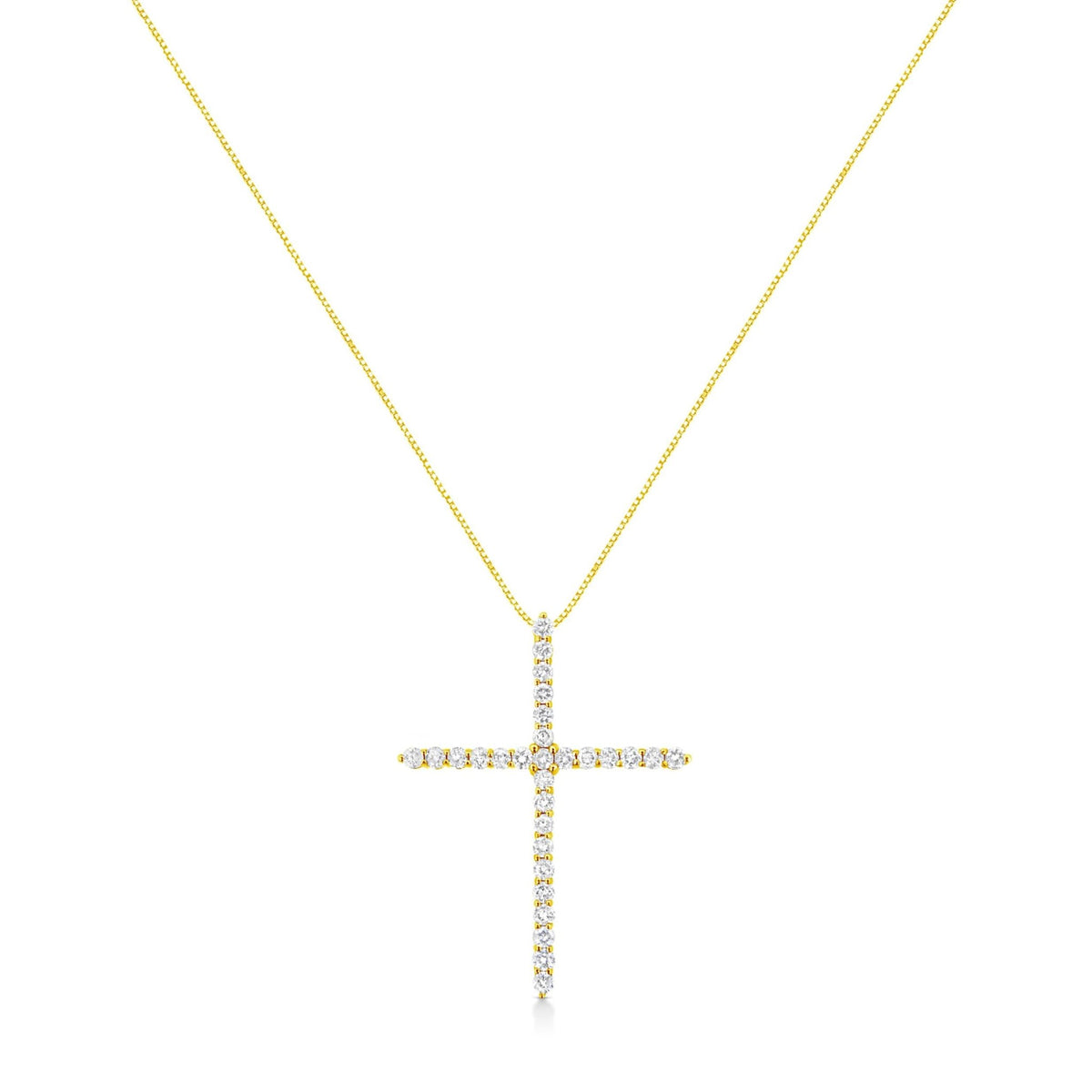 10K Yellow Gold Plated .925 Sterling Silver 3.0 Cttw Prong-Set Round Brilliant Cut Diamond Cross 18&quot; Pendant Necklace (J-K Color, I1-I2 Clarity) - LinkagejewelrydesignLinkagejewelrydesign