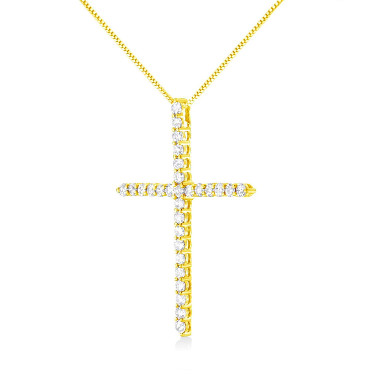 10K Yellow Gold Plated .925 Sterling Silver 3.0 Cttw Prong-Set Round Brilliant Cut Diamond Cross 18&quot; Pendant Necklace (J-K Color, I1-I2 Clarity) - LinkagejewelrydesignLinkagejewelrydesign