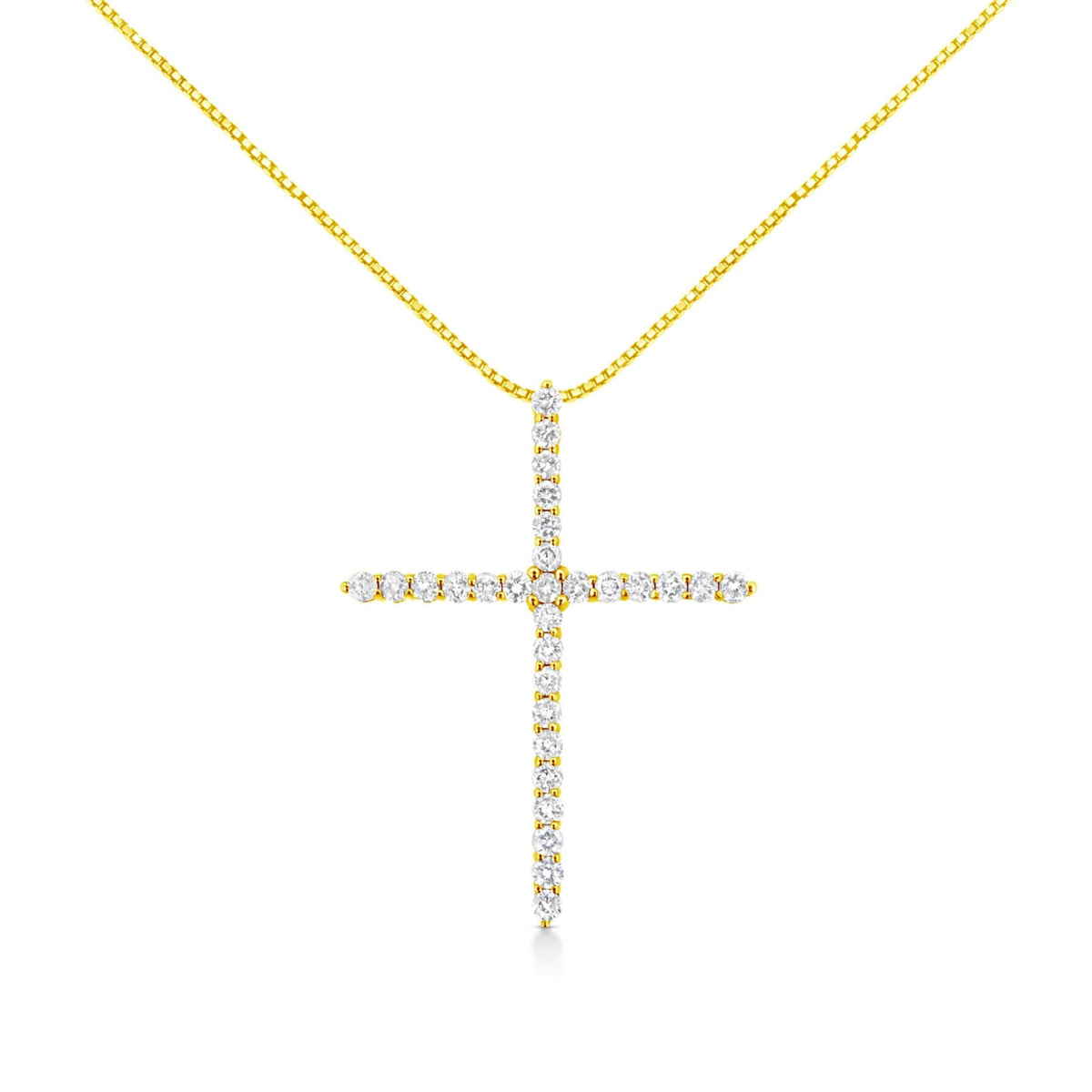 10K Yellow Gold Plated .925 Sterling Silver 3.0 Cttw Prong-Set Round Brilliant Cut Diamond Cross 18&quot; Pendant Necklace (J-K Color, I1-I2 Clarity) - LinkagejewelrydesignLinkagejewelrydesign