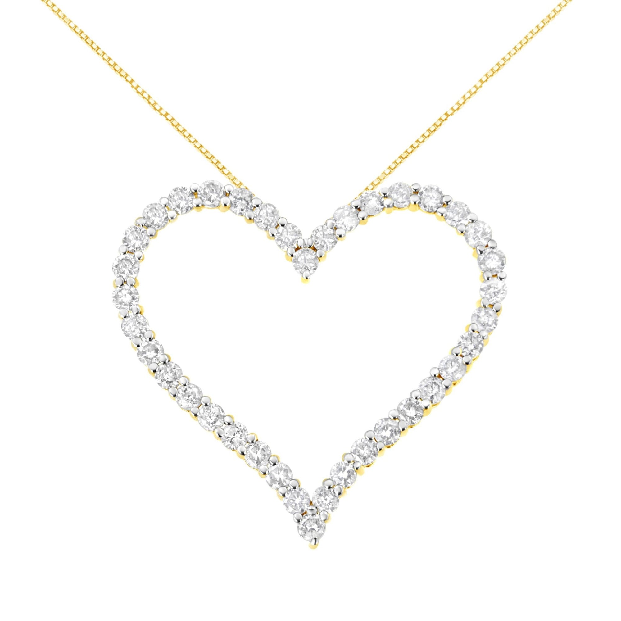 10k Yellow Gold Plated .925 Sterling Silver 3.0 cttw Round-Cut Diamond Open Heart Pendant Necklace (J-K Color, I1-I2 Clarity) - 18" - LinkagejewelrydesignLinkagejewelrydesign