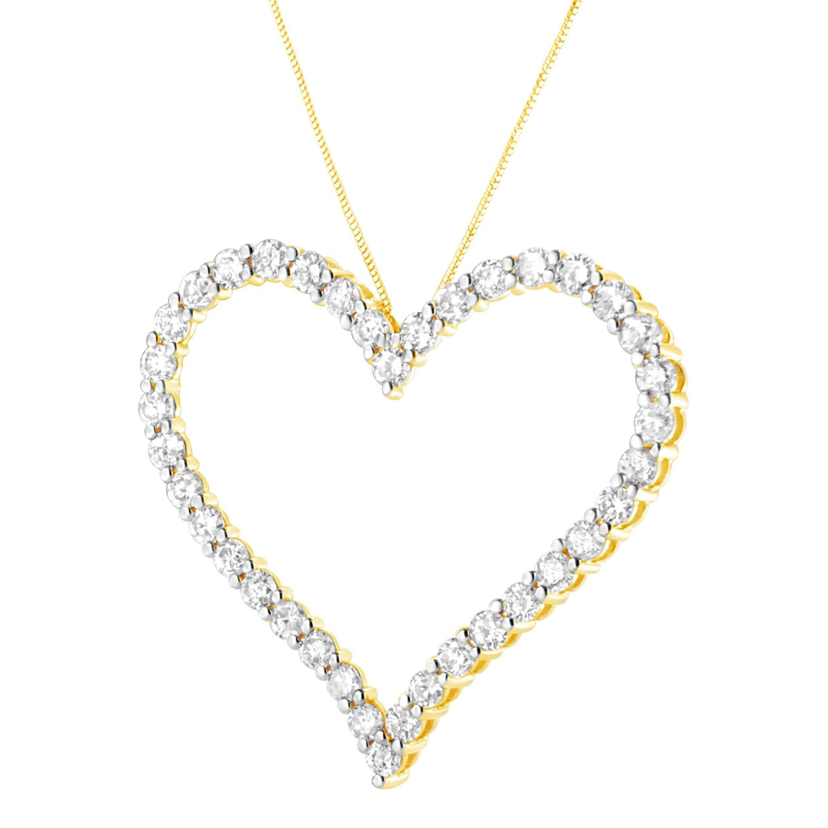 10k Yellow Gold Plated .925 Sterling Silver 3.0 cttw Round-Cut Diamond Open Heart Pendant Necklace (J-K Color, I1-I2 Clarity) - 18&quot; - LinkagejewelrydesignLinkagejewelrydesign