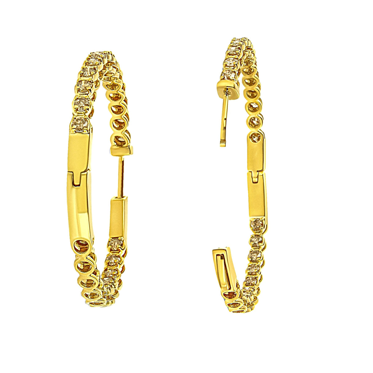 10K Yellow Gold Plated .925 Sterling Silver 3.00 Cttw Round Stone Champagne Diamond Inside-Out Hoop Earrings (Champagne Color, I1-I2 Clarity) - LinkagejewelrydesignLinkagejewelrydesign