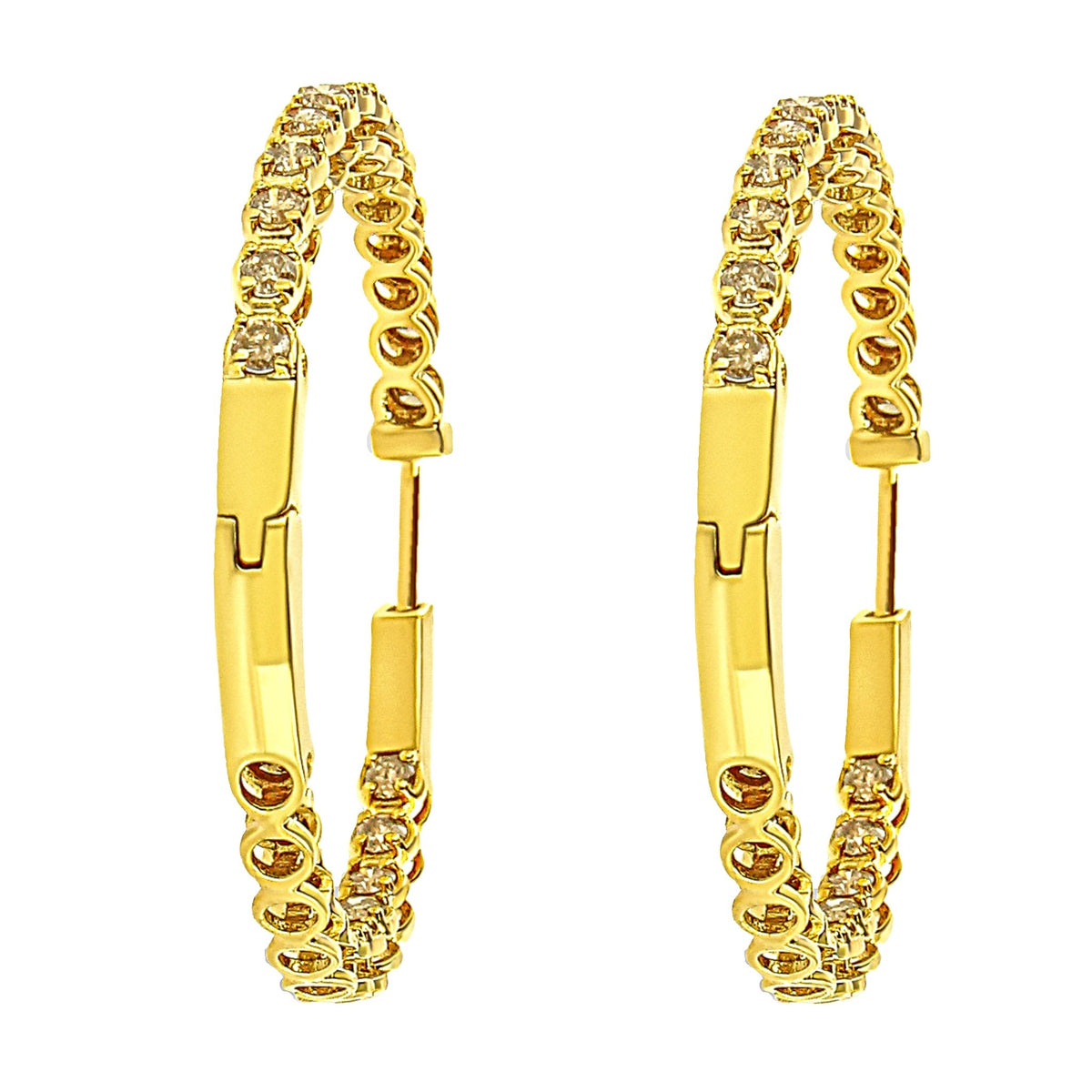 10K Yellow Gold Plated .925 Sterling Silver 3.00 Cttw Round Stone Champagne Diamond Inside-Out Hoop Earrings (Champagne Color, I1-I2 Clarity) - LinkagejewelrydesignLinkagejewelrydesign