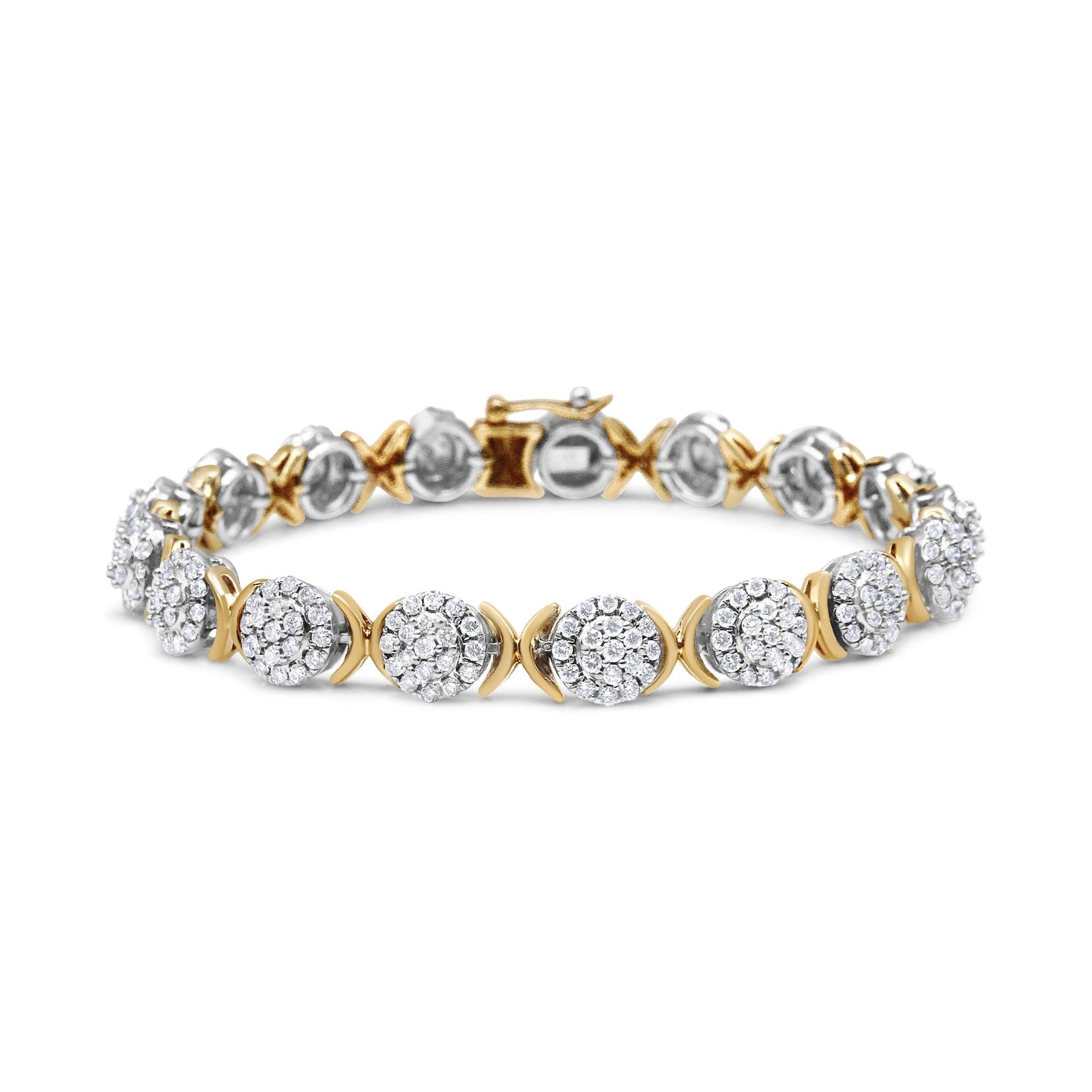 10k Yellow Gold Plated .925 Sterling Silver 5.00 Cttw Lab Grown Round Diamond Cluster Tennis Link Bracelet (G-H Color, VS1-VS2 Clarity) - 7.25" - LinkagejewelrydesignLinkagejewelrydesign
