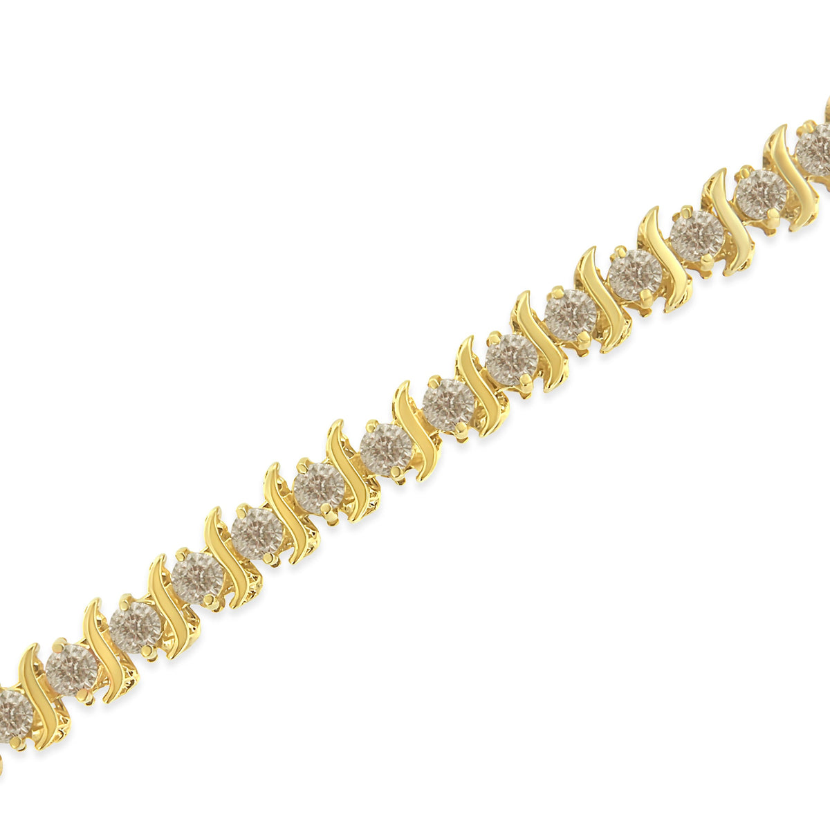 10K Yellow Gold Plated .925 Sterling Silver 7.0 cttw 2-Prong Set Round Brilliant Cut Diamond &quot;S&quot; Link Bracelet (J-K color, I1-I2 clarity) - 7&quot; - LinkagejewelrydesignLinkagejewelrydesign