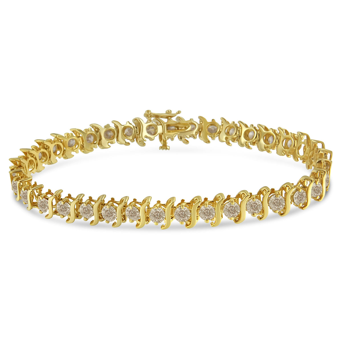 10K Yellow Gold Plated .925 Sterling Silver 7.0 cttw 2-Prong Set Round Brilliant Cut Diamond &quot;S&quot; Link Bracelet (J-K color, I1-I2 clarity) - 7&quot; - LinkagejewelrydesignLinkagejewelrydesign