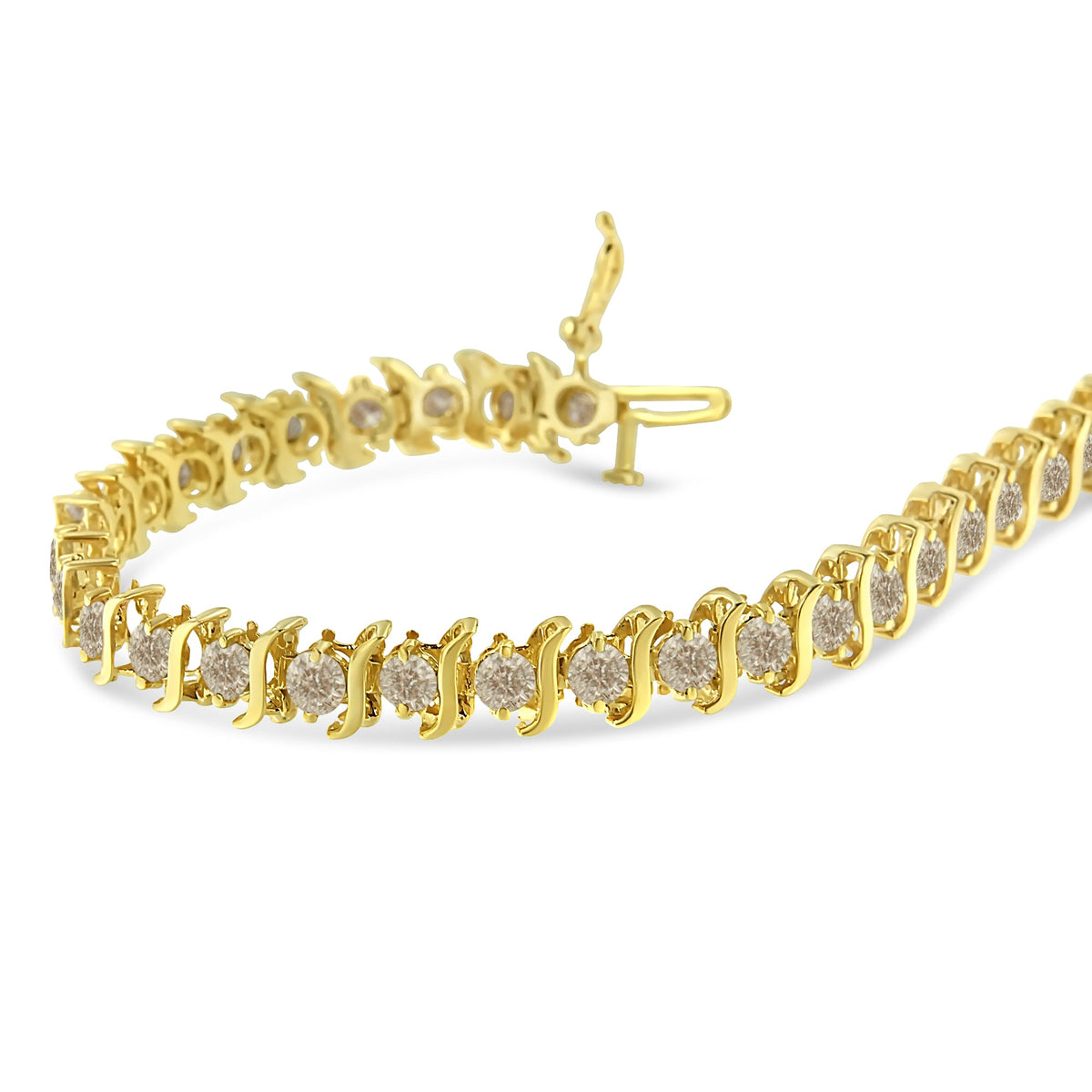 10K Yellow Gold Plated .925 Sterling Silver 7.0 cttw 2-Prong Set Round Brilliant Cut Diamond &quot;S&quot; Link Bracelet (J-K color, I1-I2 clarity) - 7&quot; - LinkagejewelrydesignLinkagejewelrydesign