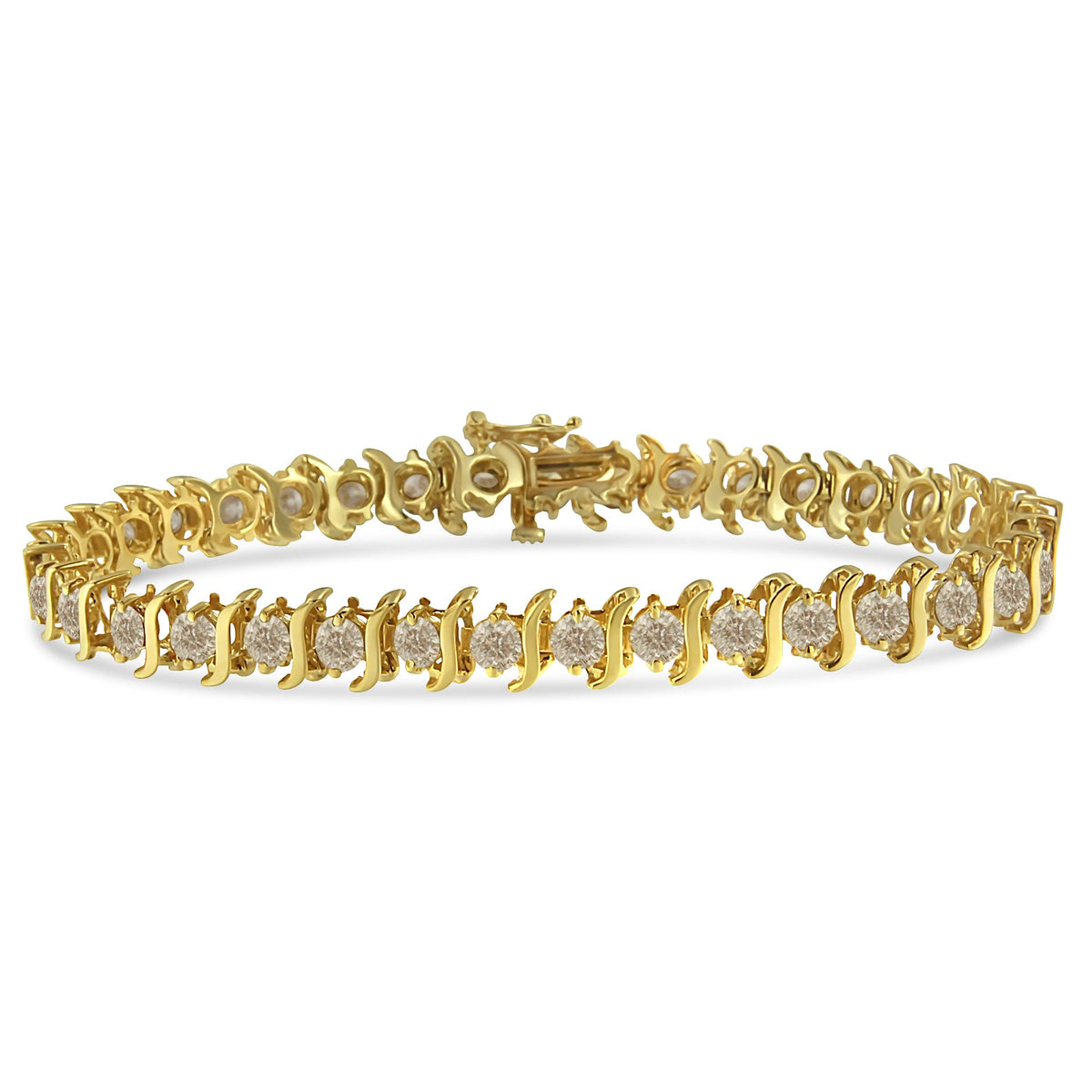 10K Yellow Gold Plated .925 Sterling Silver 7.0 cttw 2-Prong Set Round Brilliant Cut Diamond &quot;S&quot; Link Bracelet (J-K color, I1-I2 clarity) - 7&quot; - LinkagejewelrydesignLinkagejewelrydesign