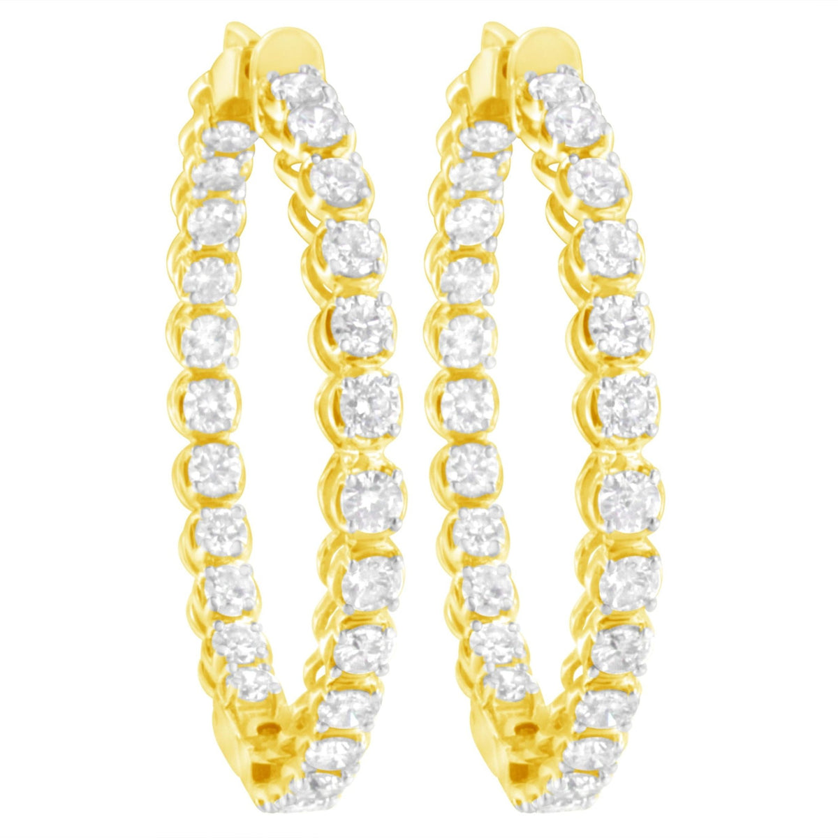 10K Yellow Gold Plated .925 Sterling Silver 7.0 Cttw Round Brilliant Cut Diamond 1-¾ Inside Out Hinged Leverback Hoop Earrings (J-K Color, I1-I2 Clarity) - LinkagejewelrydesignLinkagejewelrydesign