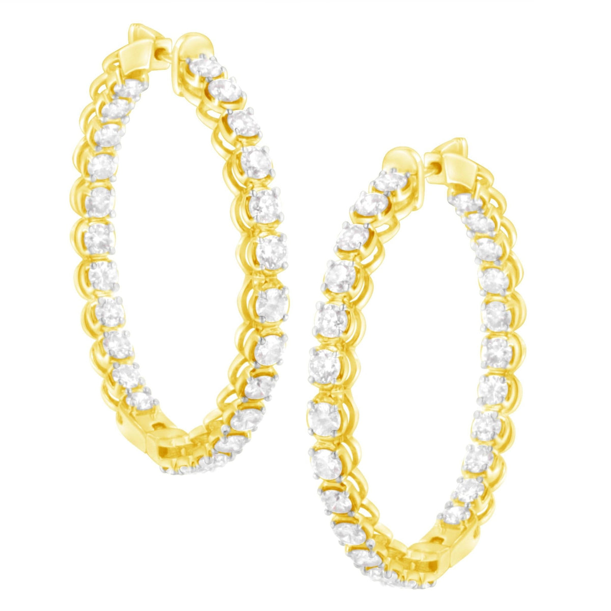 10K Yellow Gold Plated .925 Sterling Silver 7.0 Cttw Round Brilliant Cut Diamond 1-¾ Inside Out Hinged Leverback Hoop Earrings (J-K Color, I1-I2 Clarity) - LinkagejewelrydesignLinkagejewelrydesign
